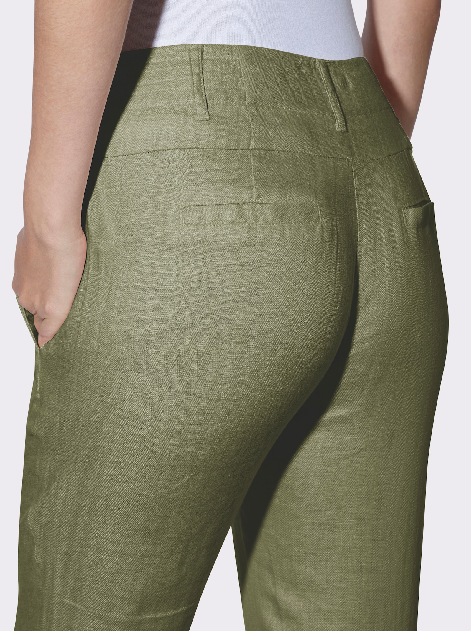 heine Pantalon en lin avec coutures longitudinales - vert olive