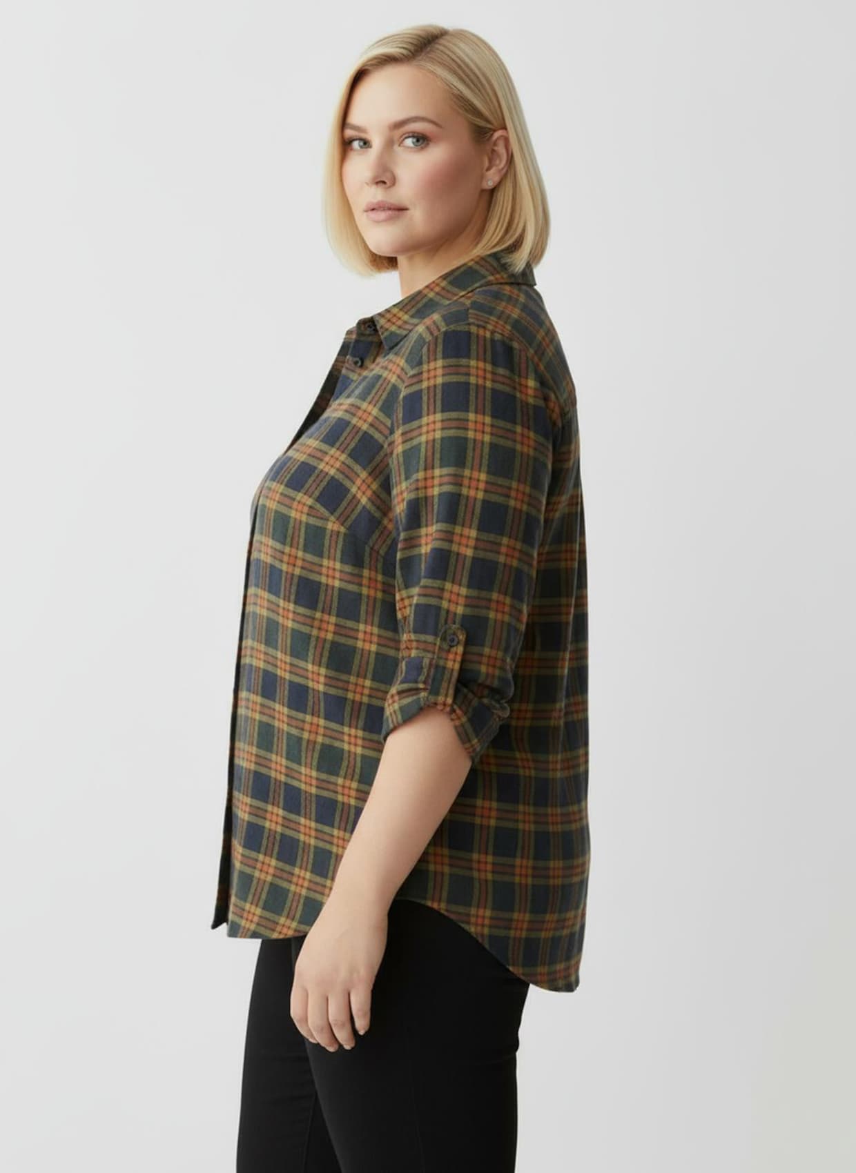 Flanellbluse mit Karo-Muster - oliv-rostrot-kariert