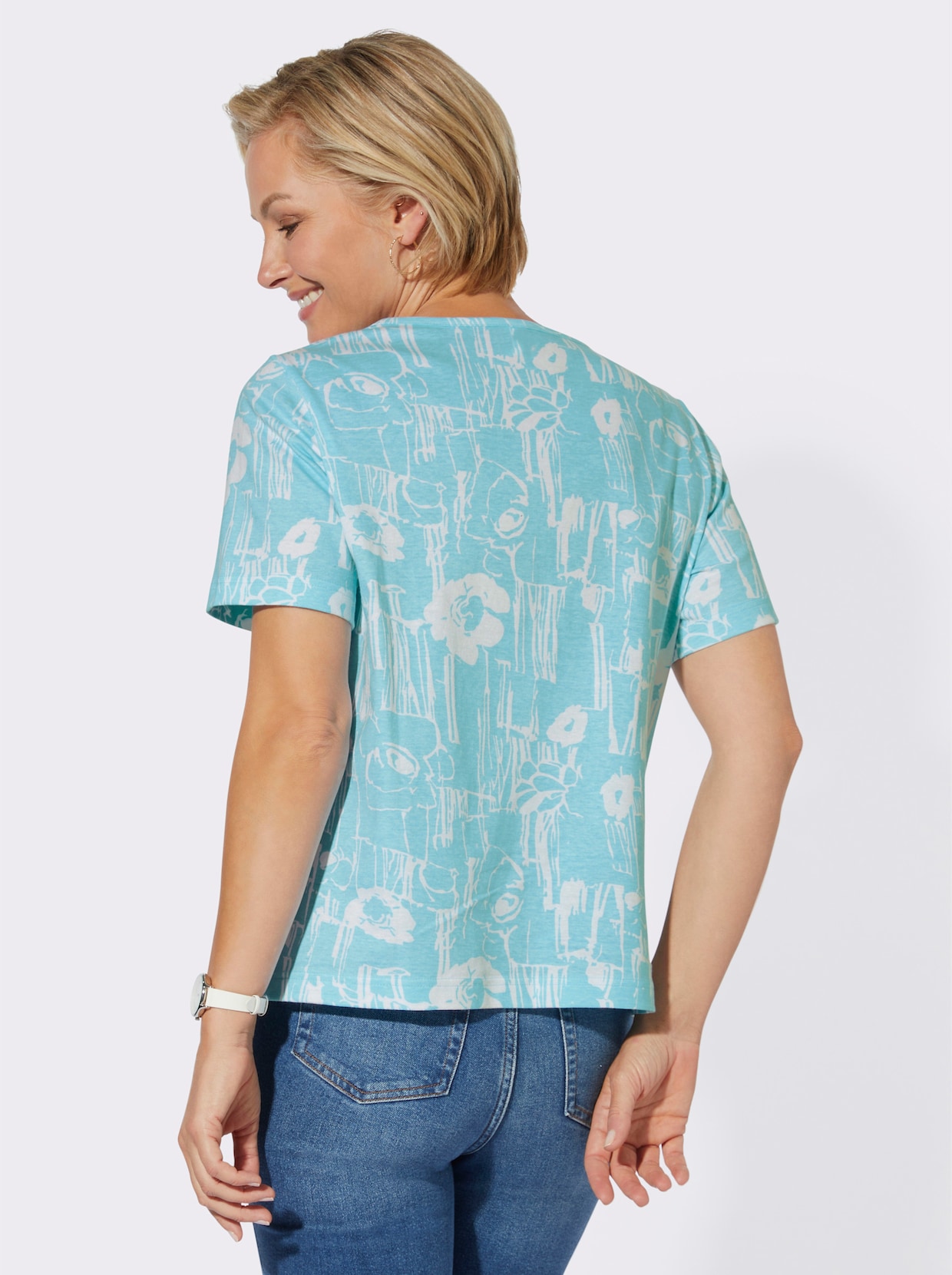 Shirt - aquamarin + aquamarin-weiss-bedruckt