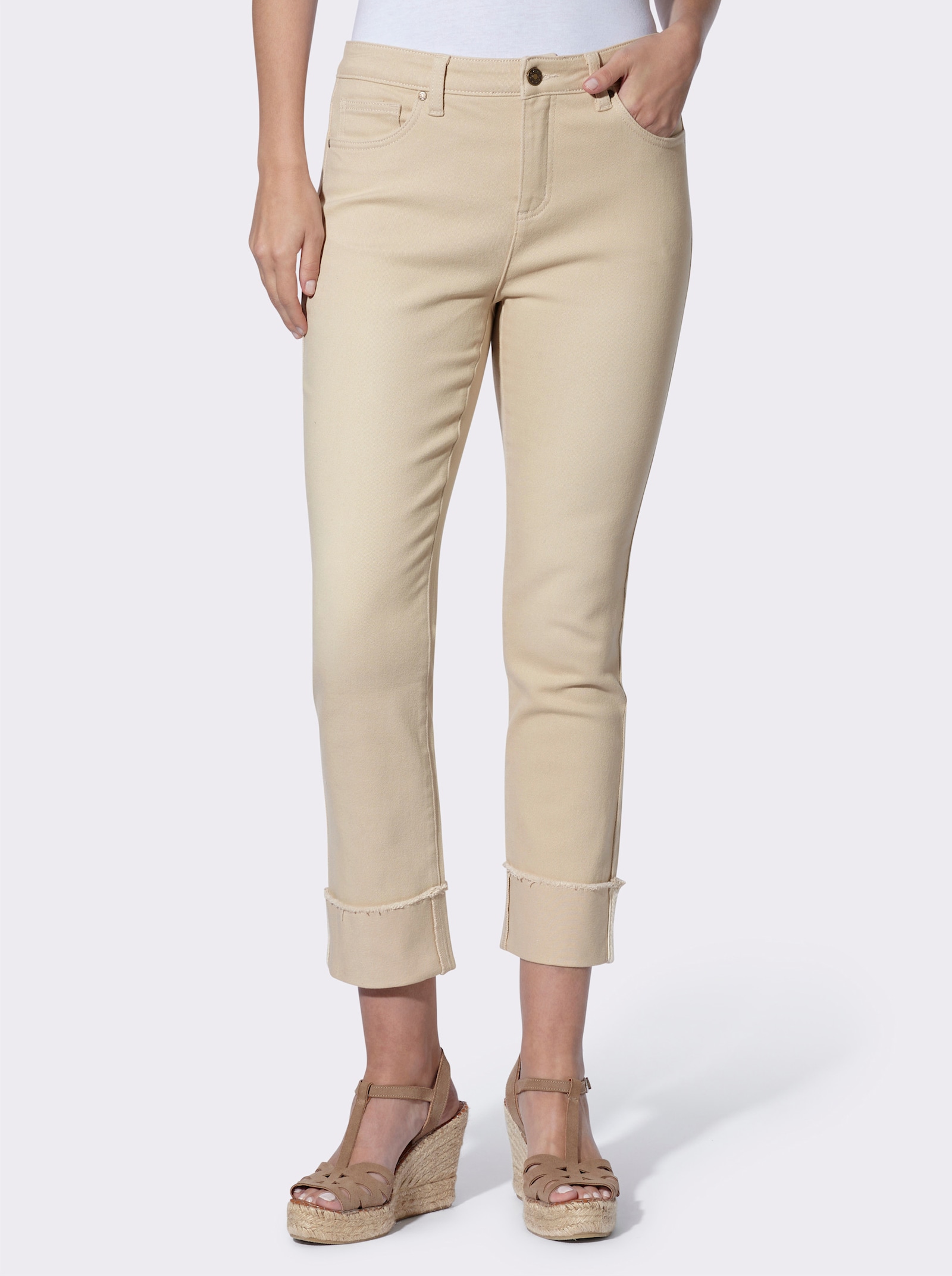 heine 7/8-Jeans mit Häkelborte - sand