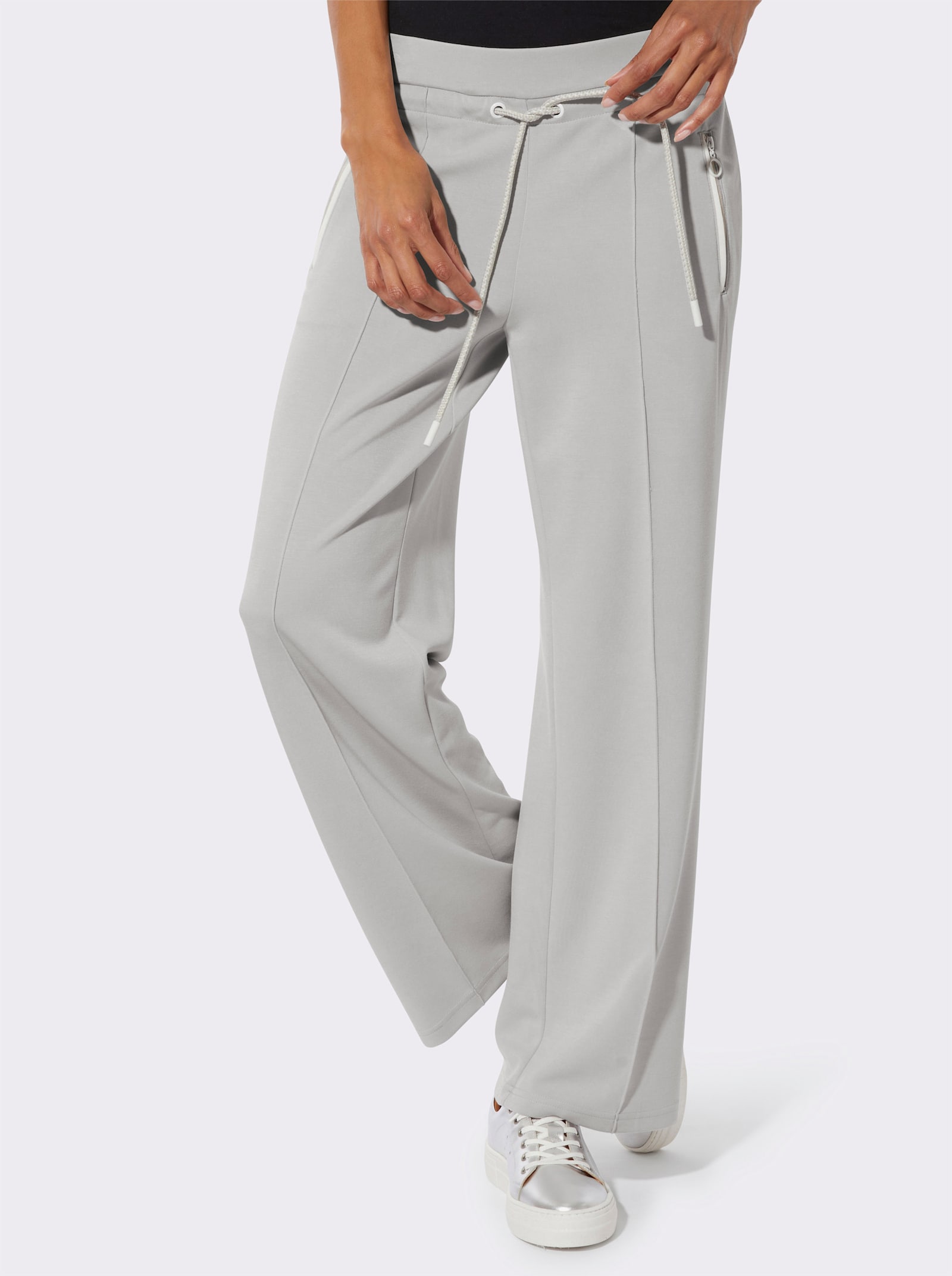 Jerseyhose mit Reißverschluss-Taschen - hellgrau-ecru