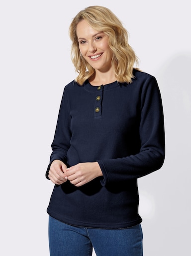 Fleeceshirt mit Rundhals-Ausschnitt - marine
