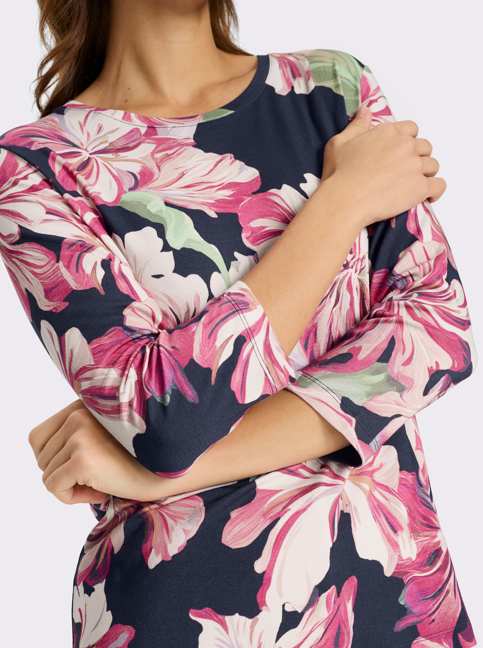 Print-Shirt mit 3/4-Ärmeln - marine-magenta-bedruckt