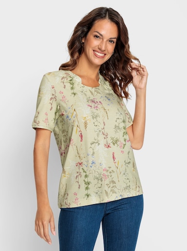 Kurzarmshirt mit Falten vorne - pistazie-bedruckt