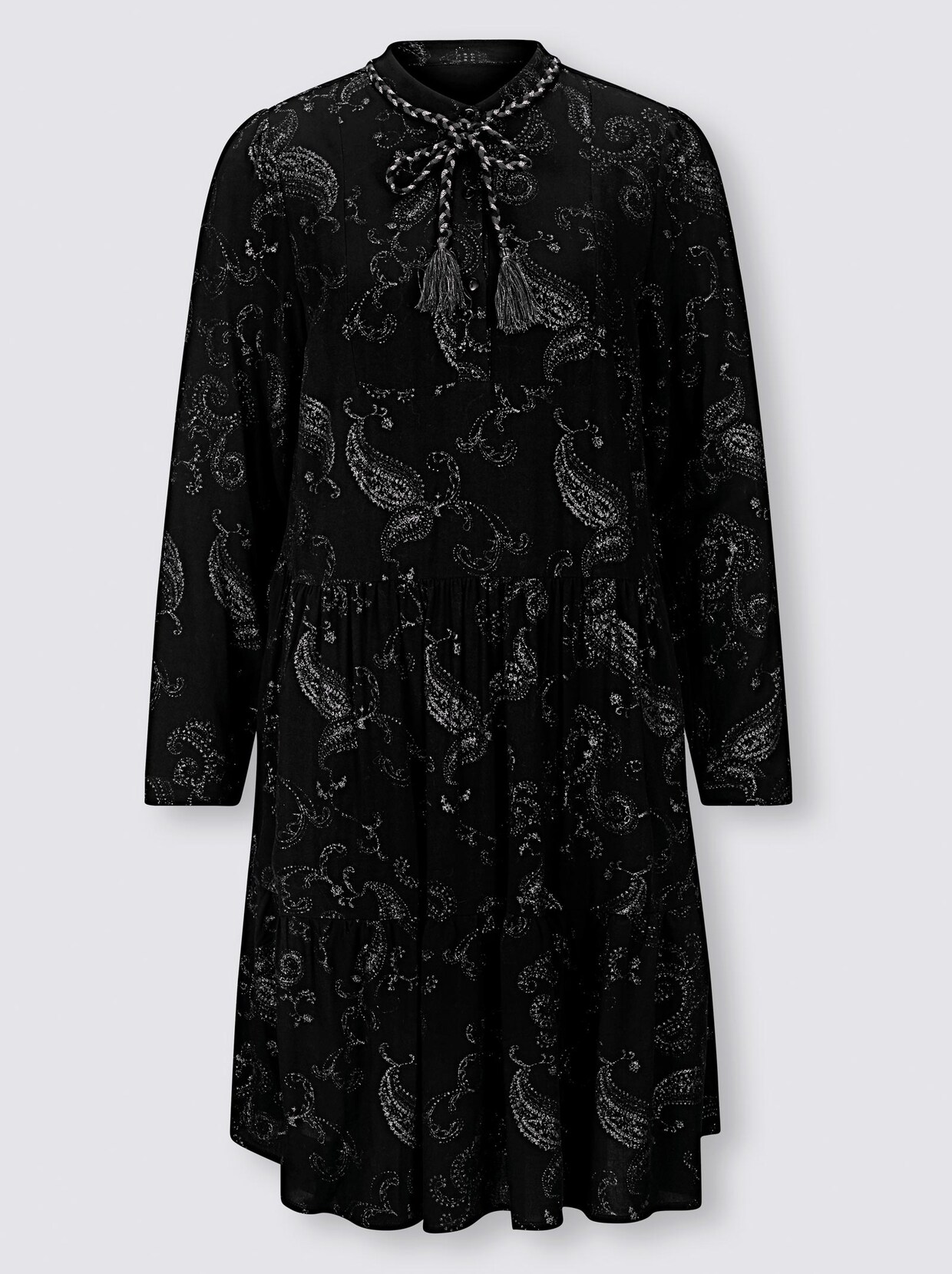 Linea Tesini Druck-Kleid - schwarz-silberfarben-bedruckt