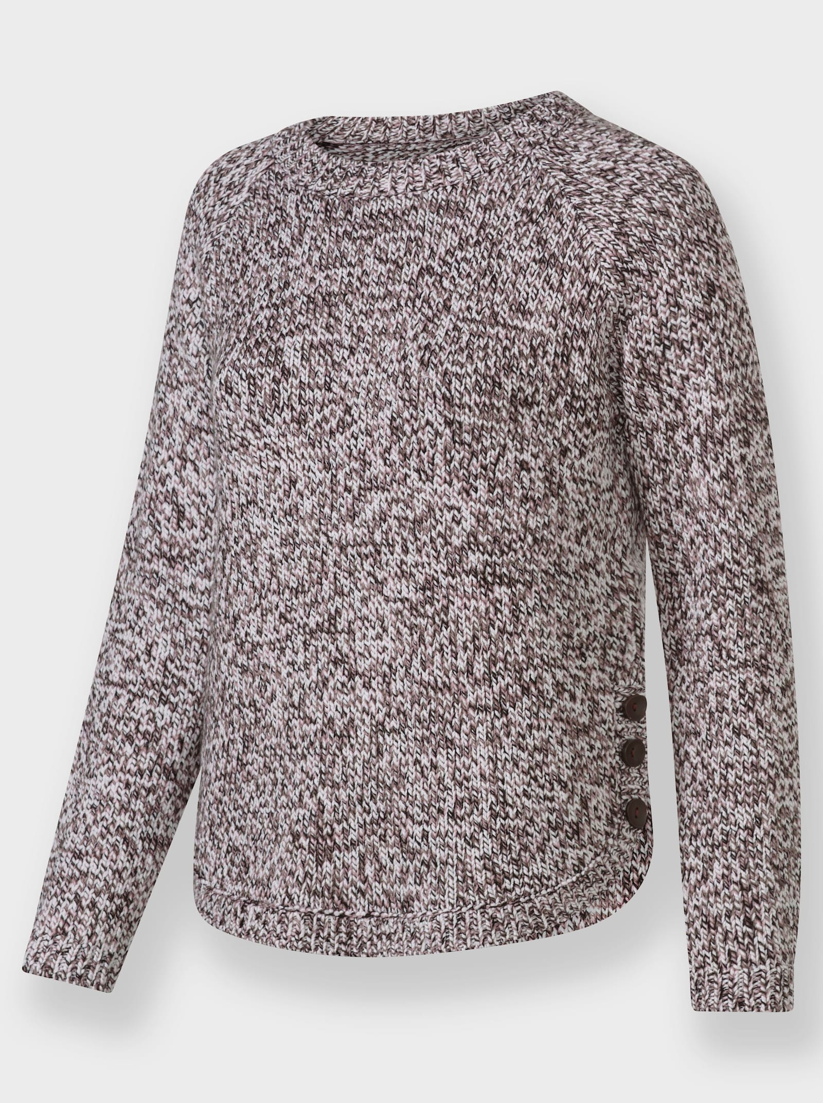 Rundhalspullover mit Knopfleiste an den Seitenschlitzen - mauve-meliert