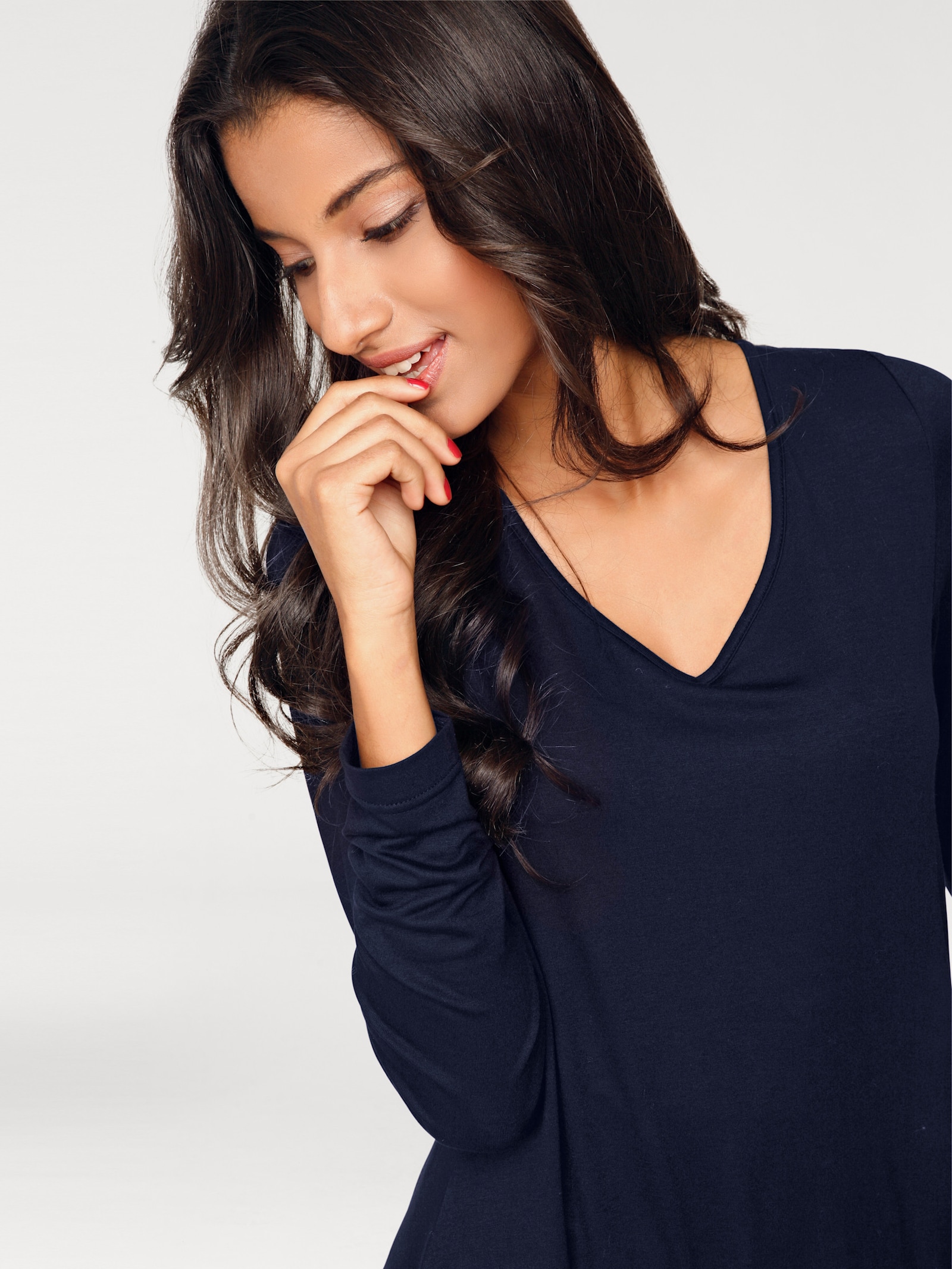 heine T-shirt long, finition en pointe - marine