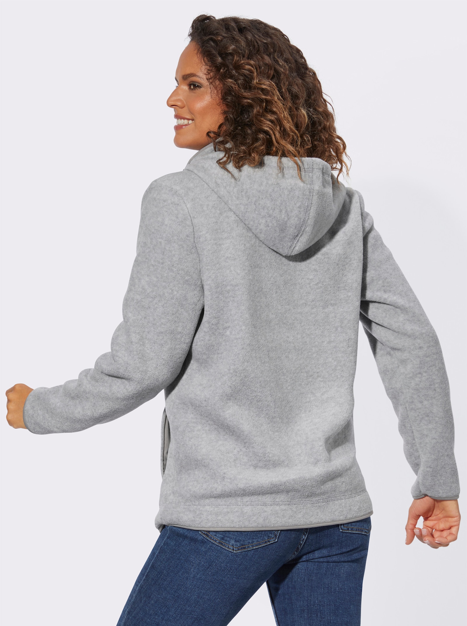 Fleecejacke mit abnehmbarer Kapuze - grau-meliert