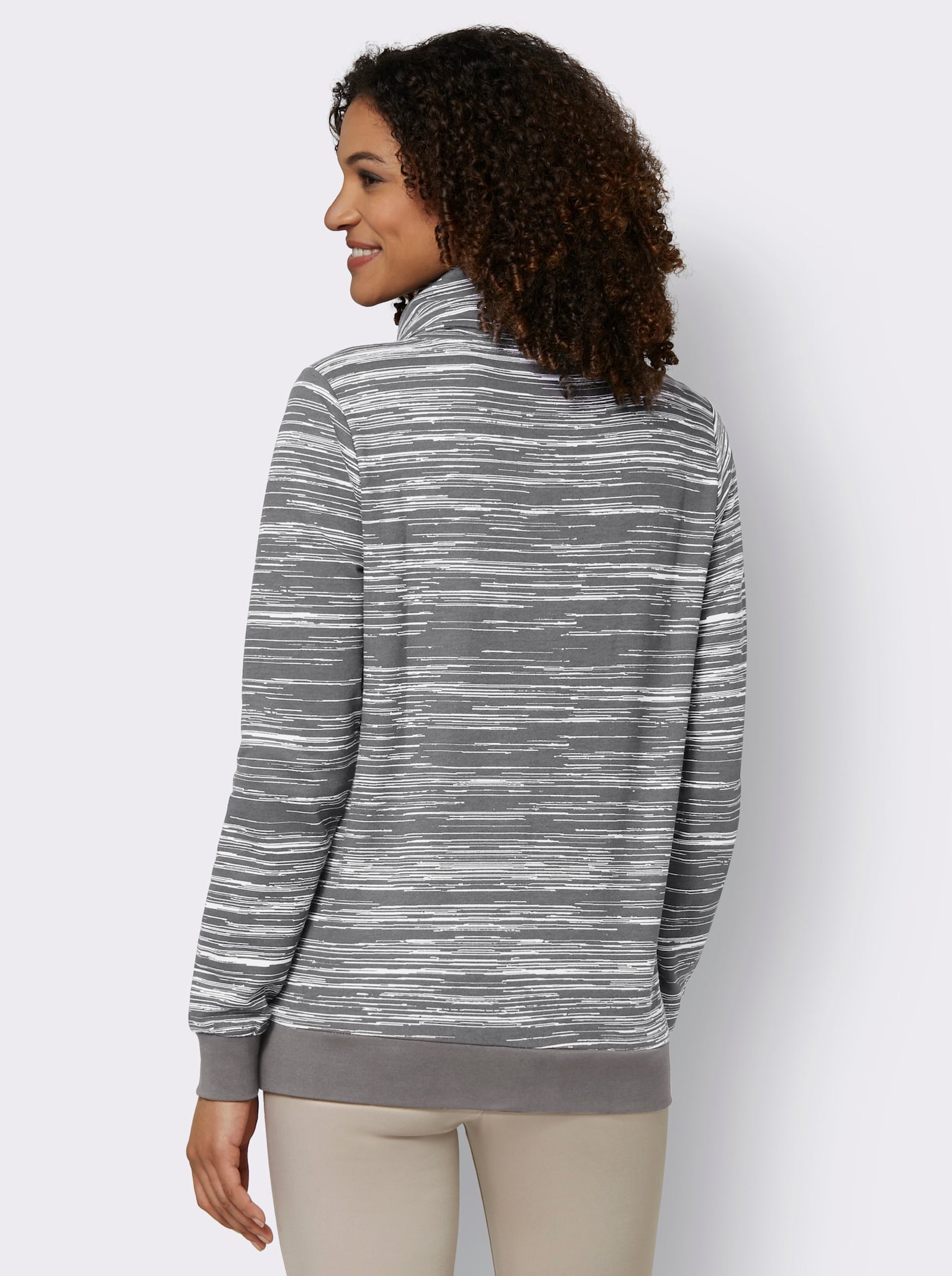 Sweatshirt mit elastischen Bündchen - grau-ecru-bedruckt