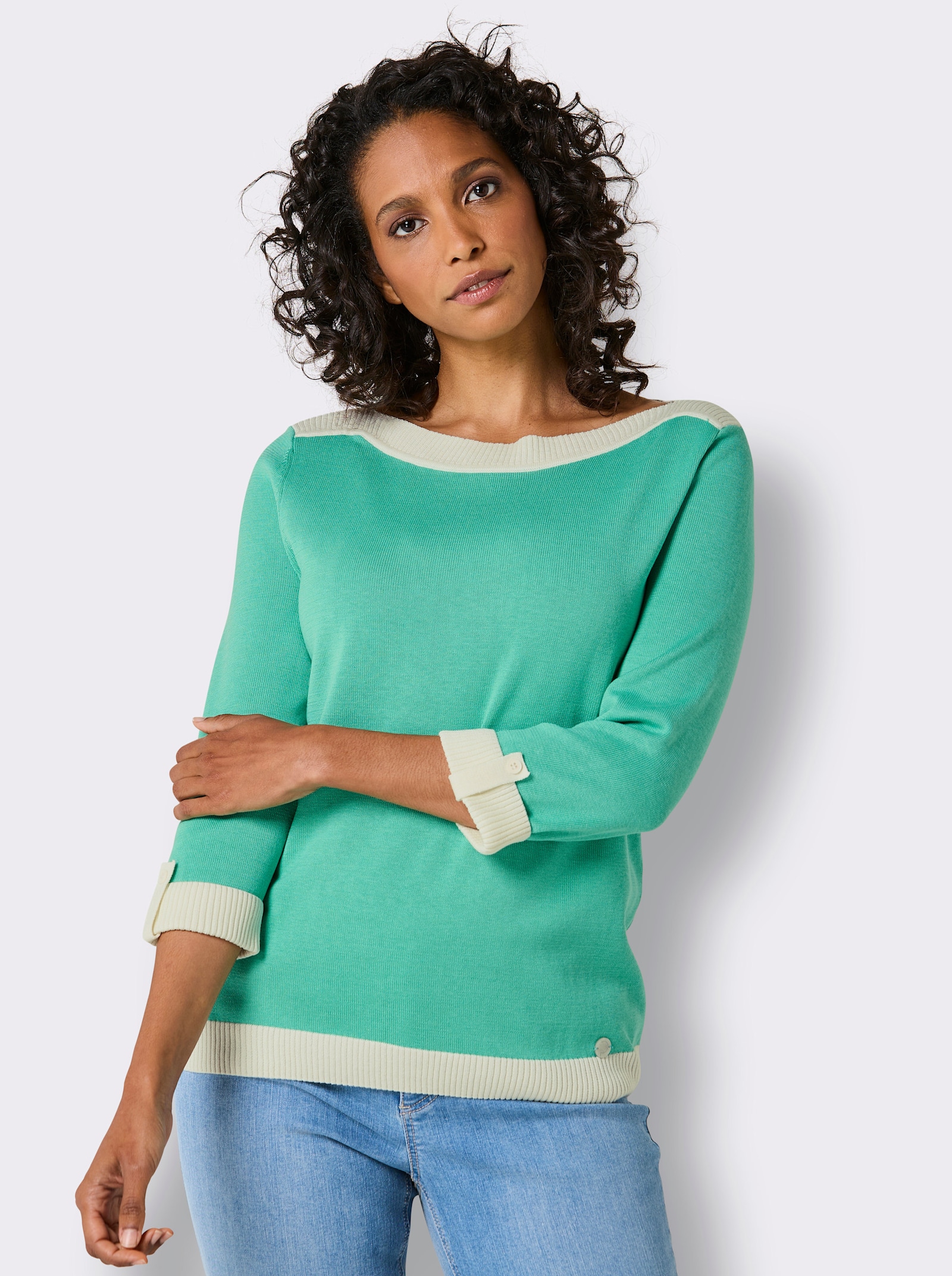 CREATION L PREMIUM Pull à manches 3/4 avec soie - bleu-vert