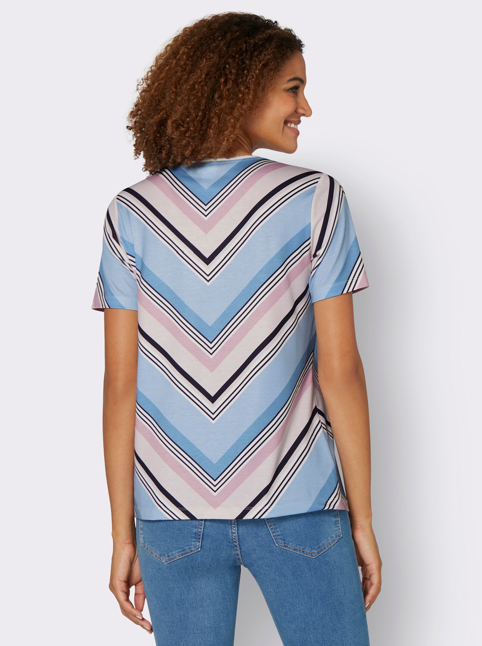 Streifenshirt mit V-förmigen Streifen - rosé-gestreift