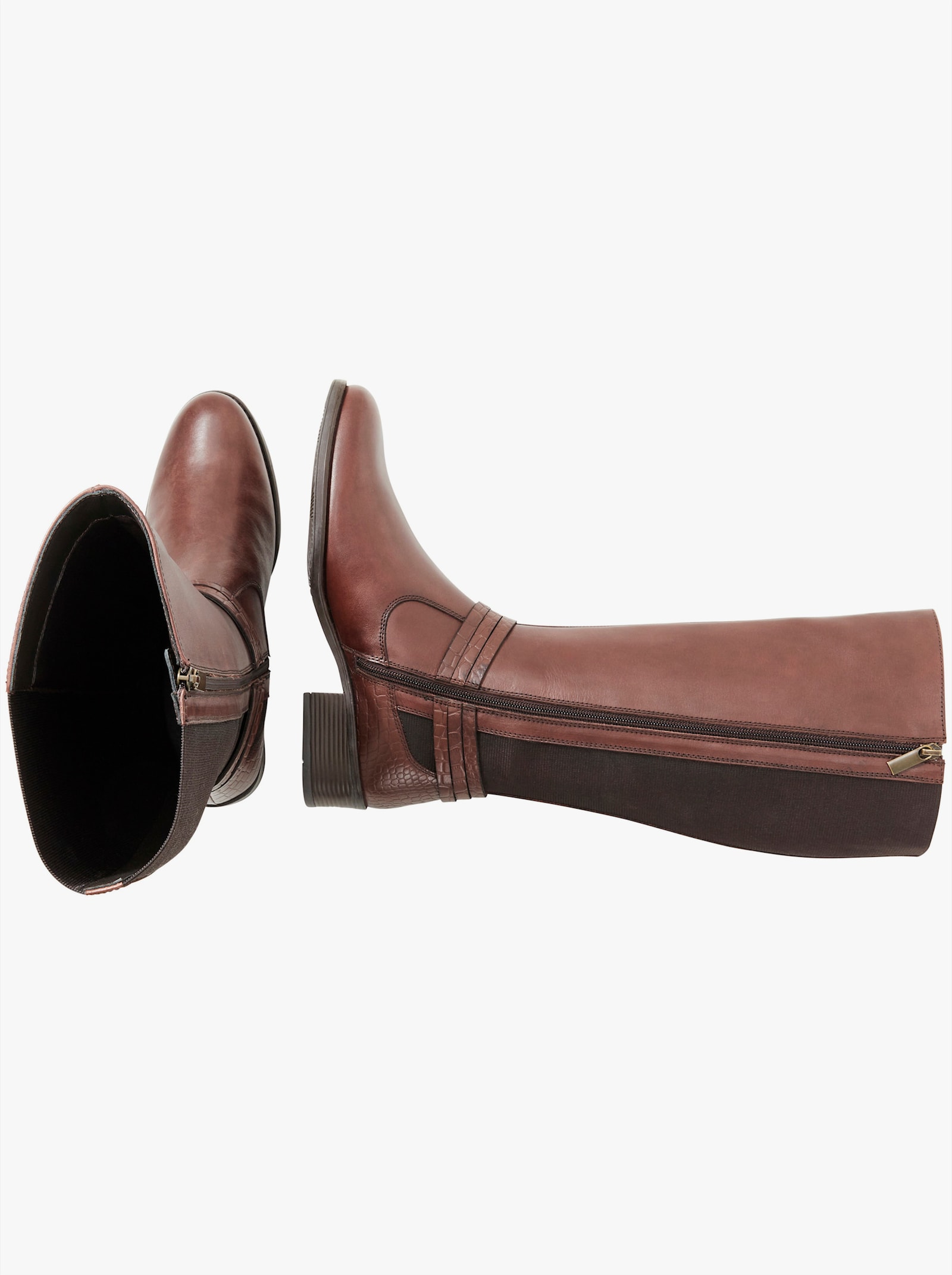 sheego Weitschaftstiefel aus Leder, mit Zierschnalle - dunkelbraun