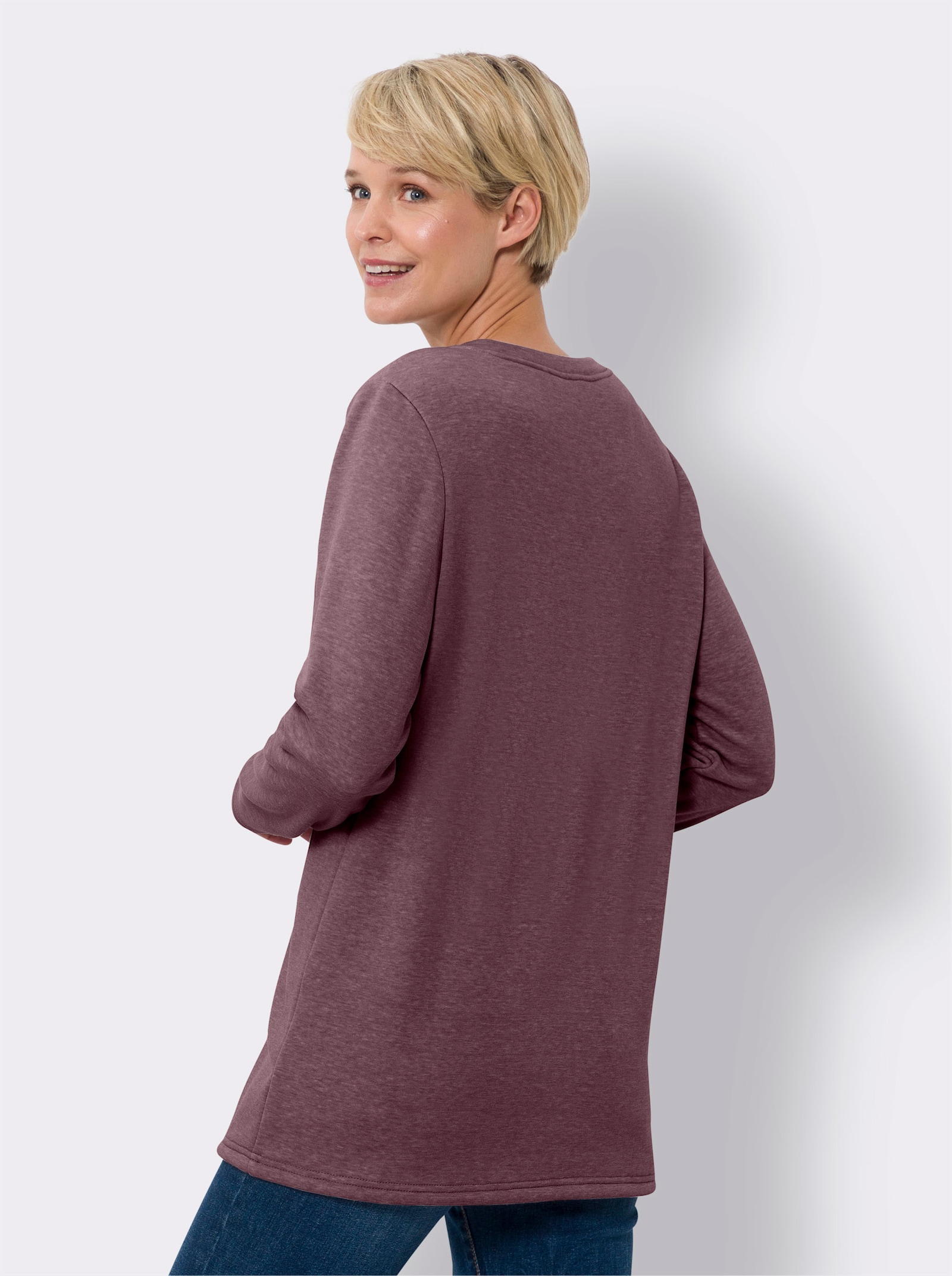 Longshirt mit Teddy-Fleece innen - burgund-meliert
