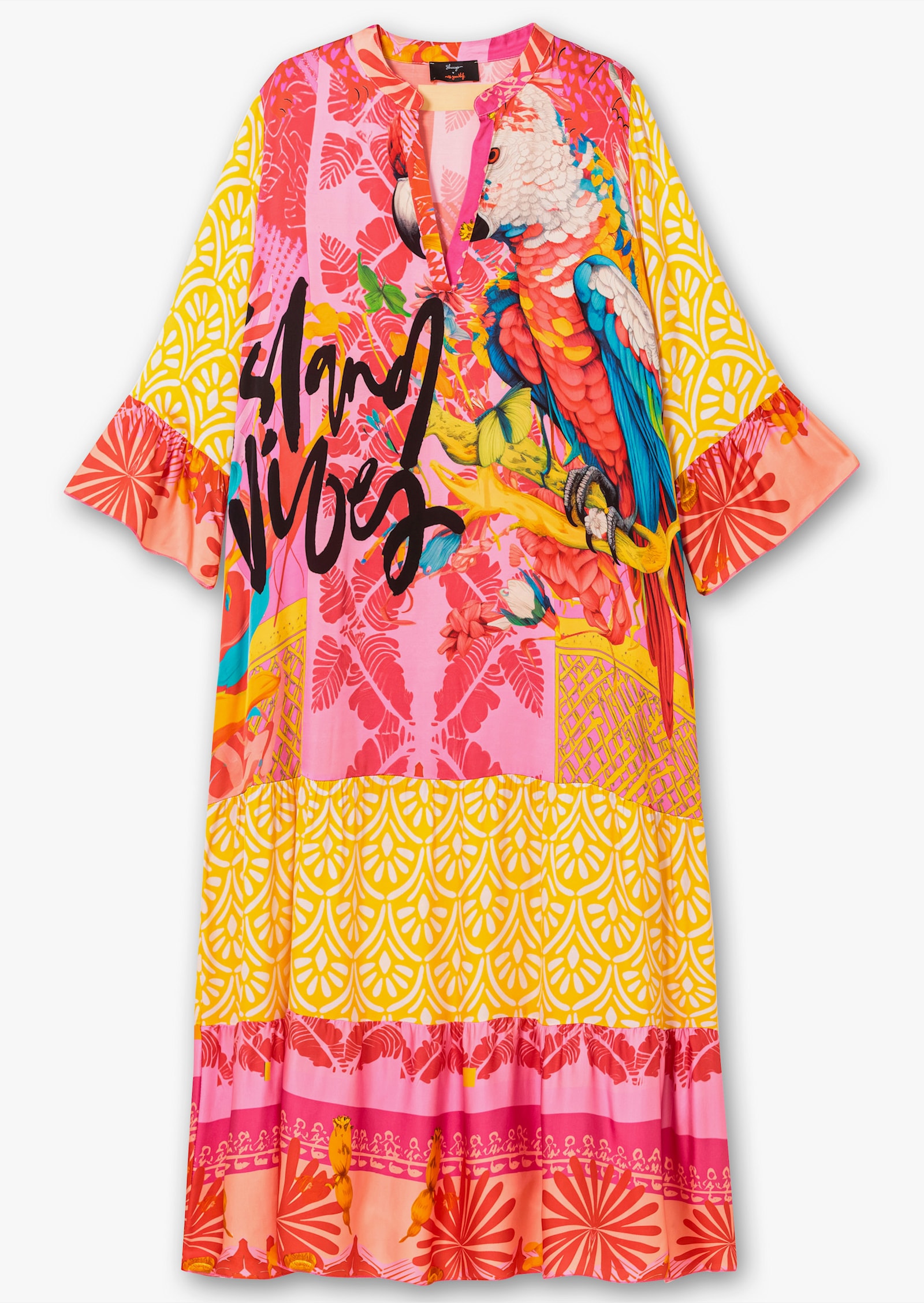 sheego loves miss goodlife Maxikleid im Mustermix, mit Volants - pink gemustert