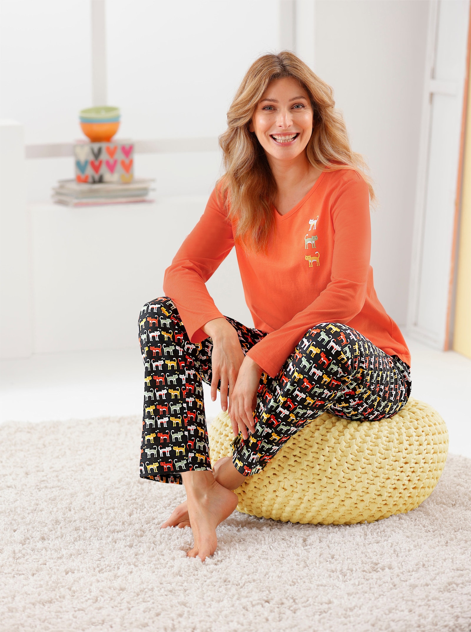 wäschepur Schlafanzug - orange-schwarz-bedruckt