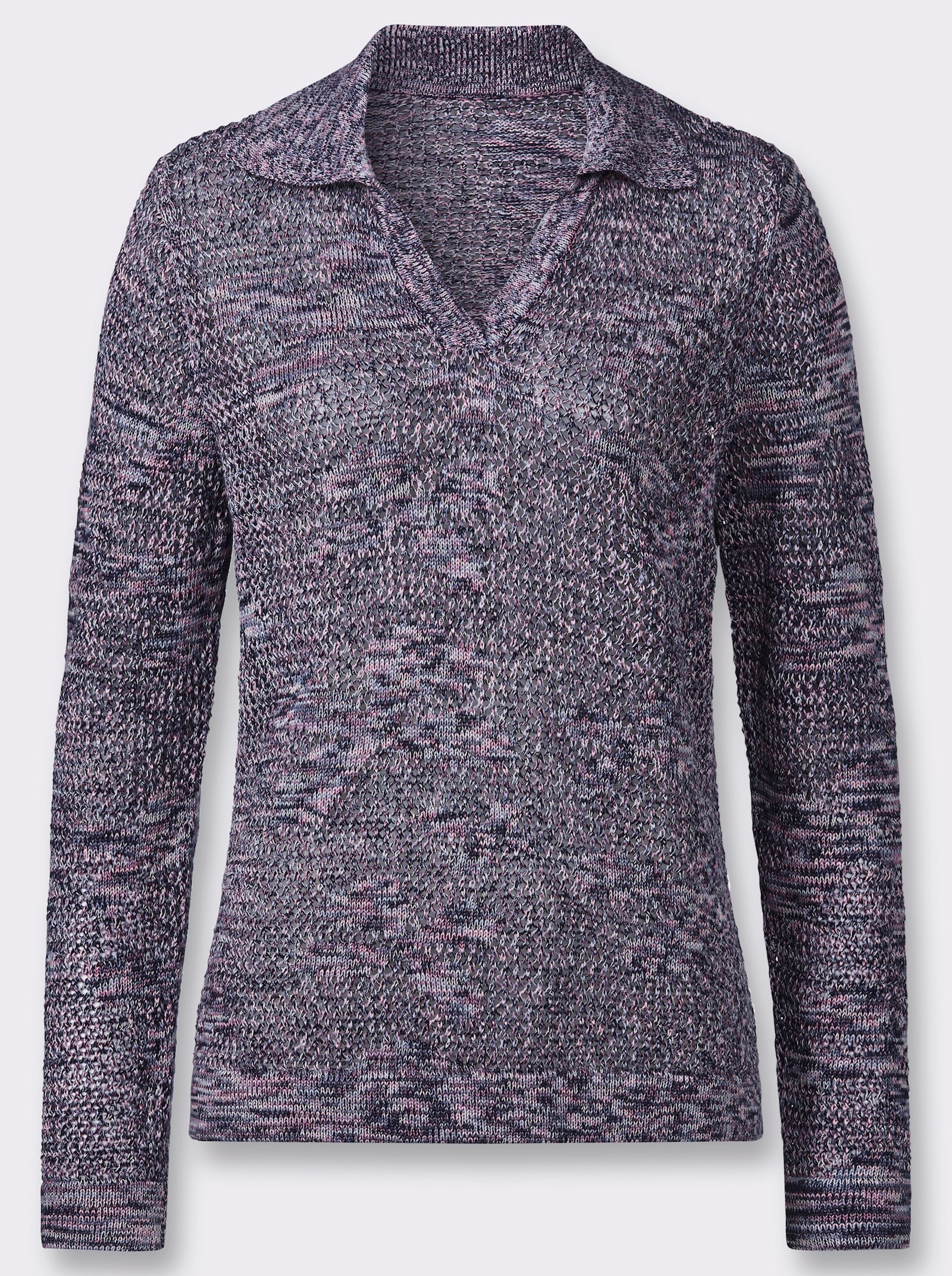 Jacquardpullover mit Polokragen - ecru-marine-gemustert