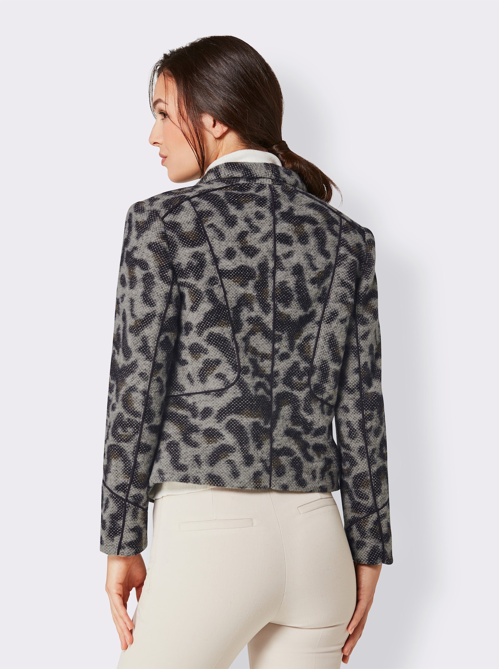 CREATION L PREMIUM Korte blazer met luipaardpatroon - marine/zand gedessineerd