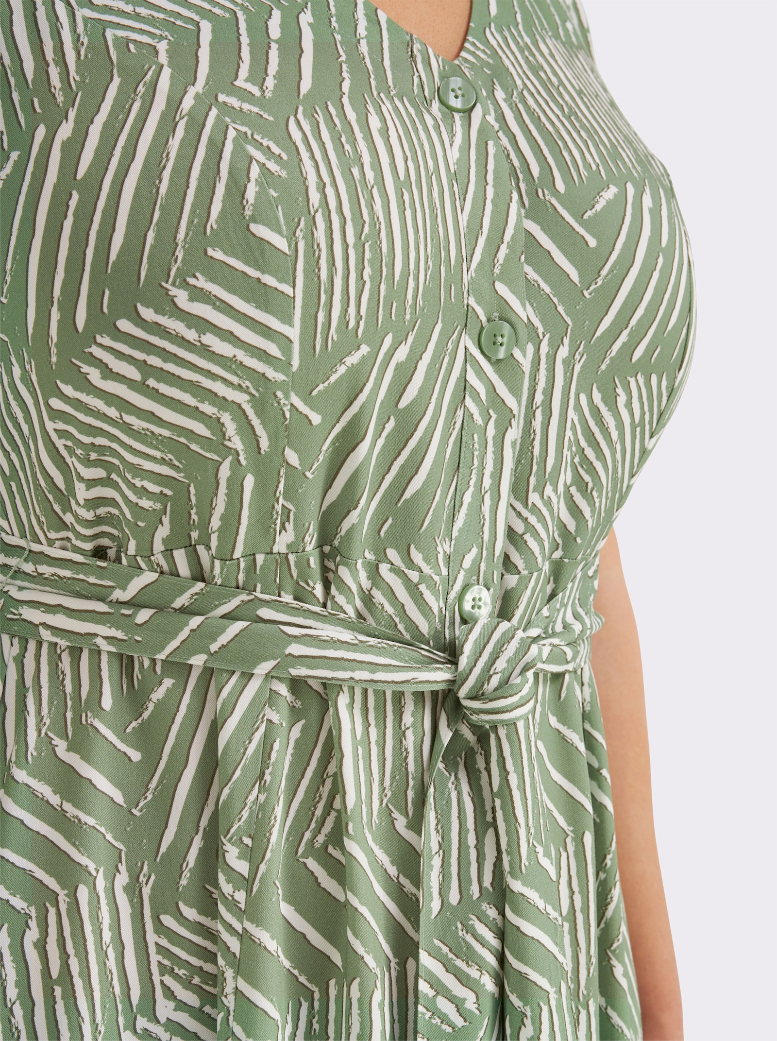 sheego Maxikleid mit Bindegürtel und Knopfleiste - eucalyptus-ecru-bedruckt