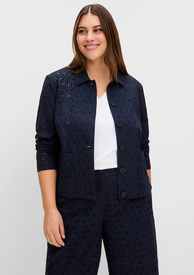 sheego Blusenjacke aus Lochspitze - tiefblau