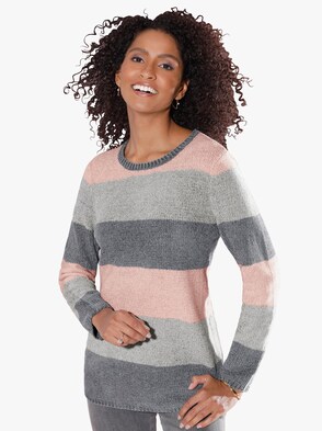 Pullover - grau-geringelt