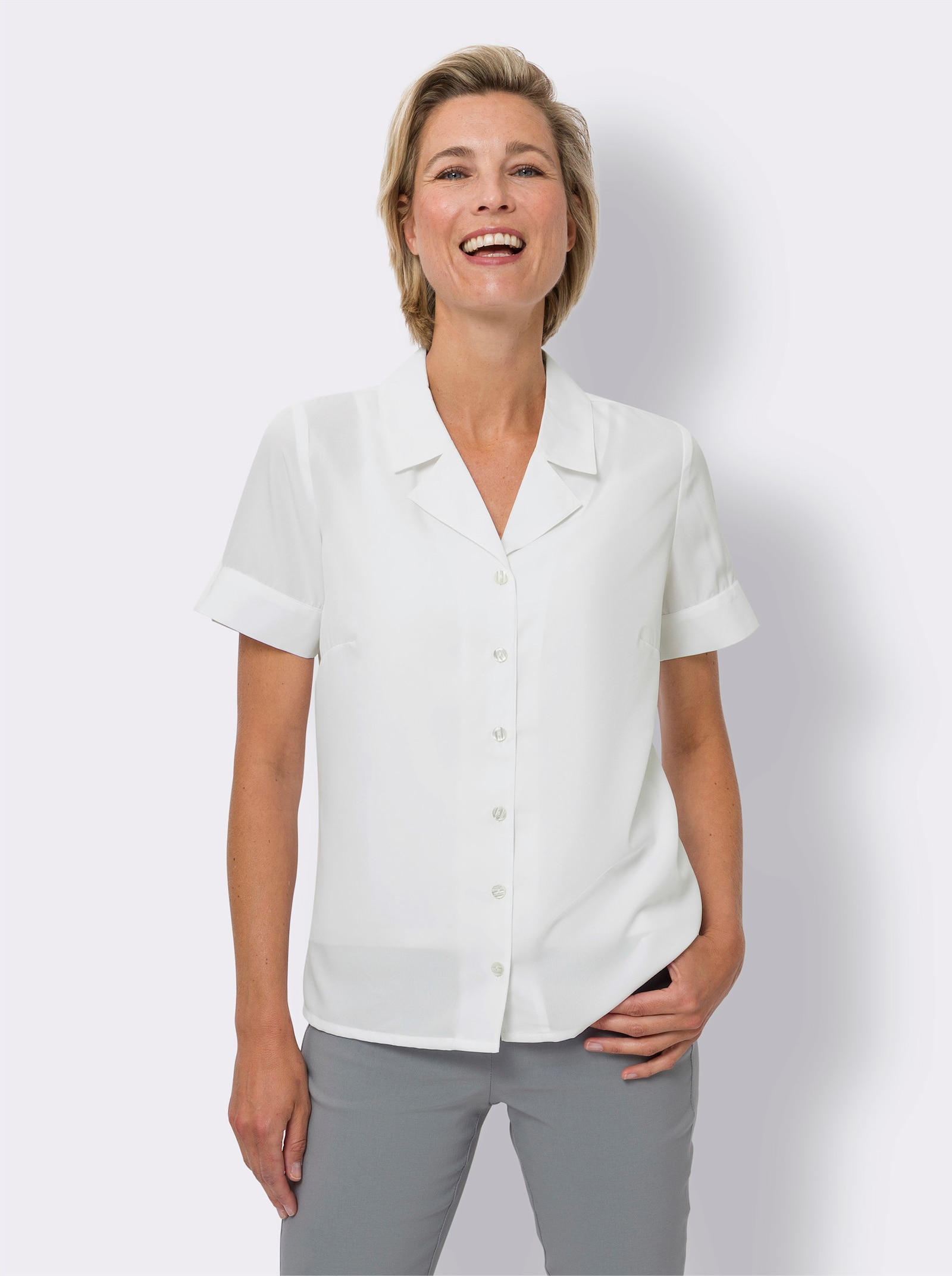 Blouse met korte mouwen en reverskraag - wit