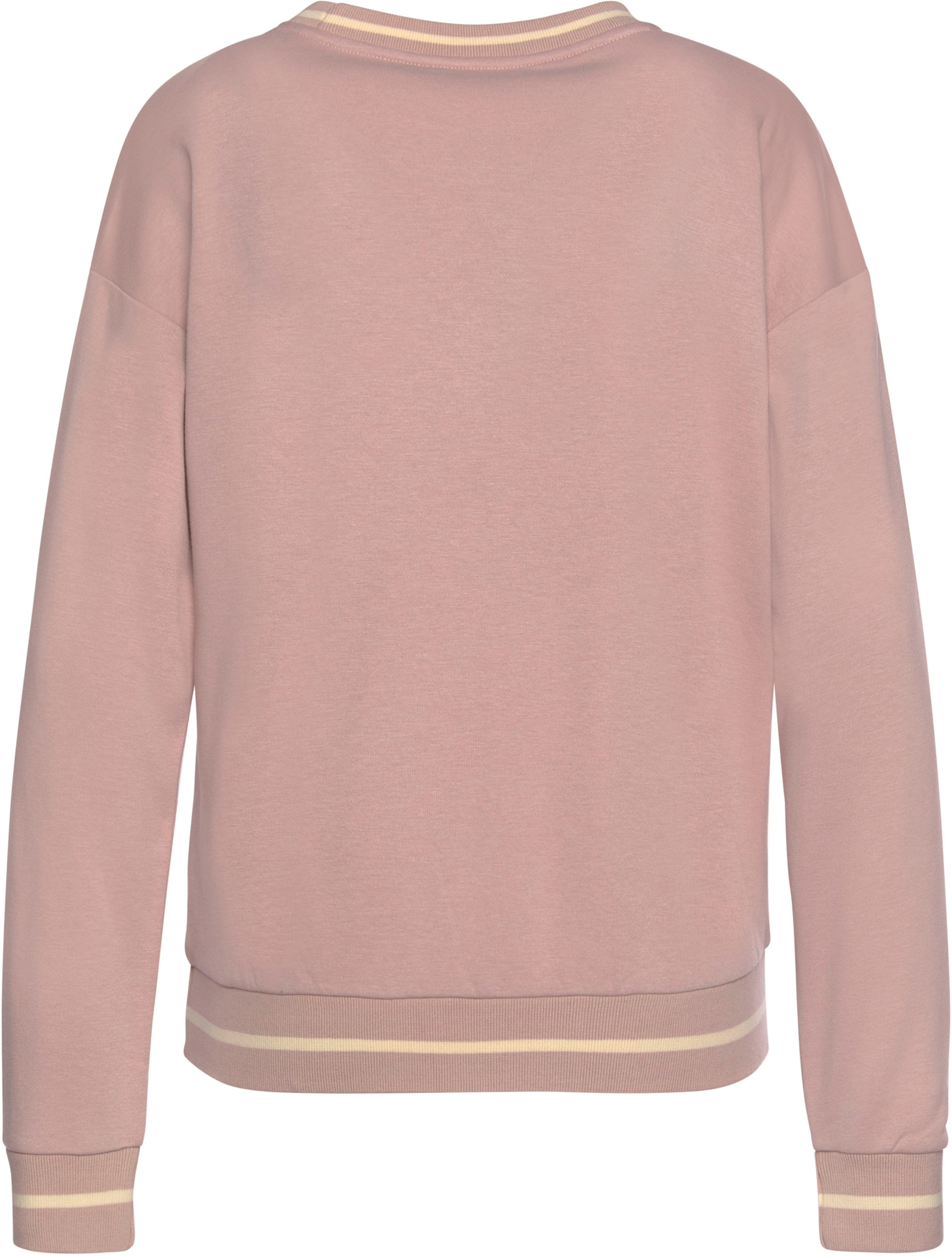 Hosen günstig Kaufen-Sweatshirt in rosé von LASCANA. Sweatshirt in rosé von LASCANA <![CDATA[Sweatshirt von Lascana im College-Stil. Gestreifte Rippbündchen an Saum und Rundhalsausschnitt. Legere Passform mit überschnittenen Schultern. Schön zu unifarbenen Hosen.