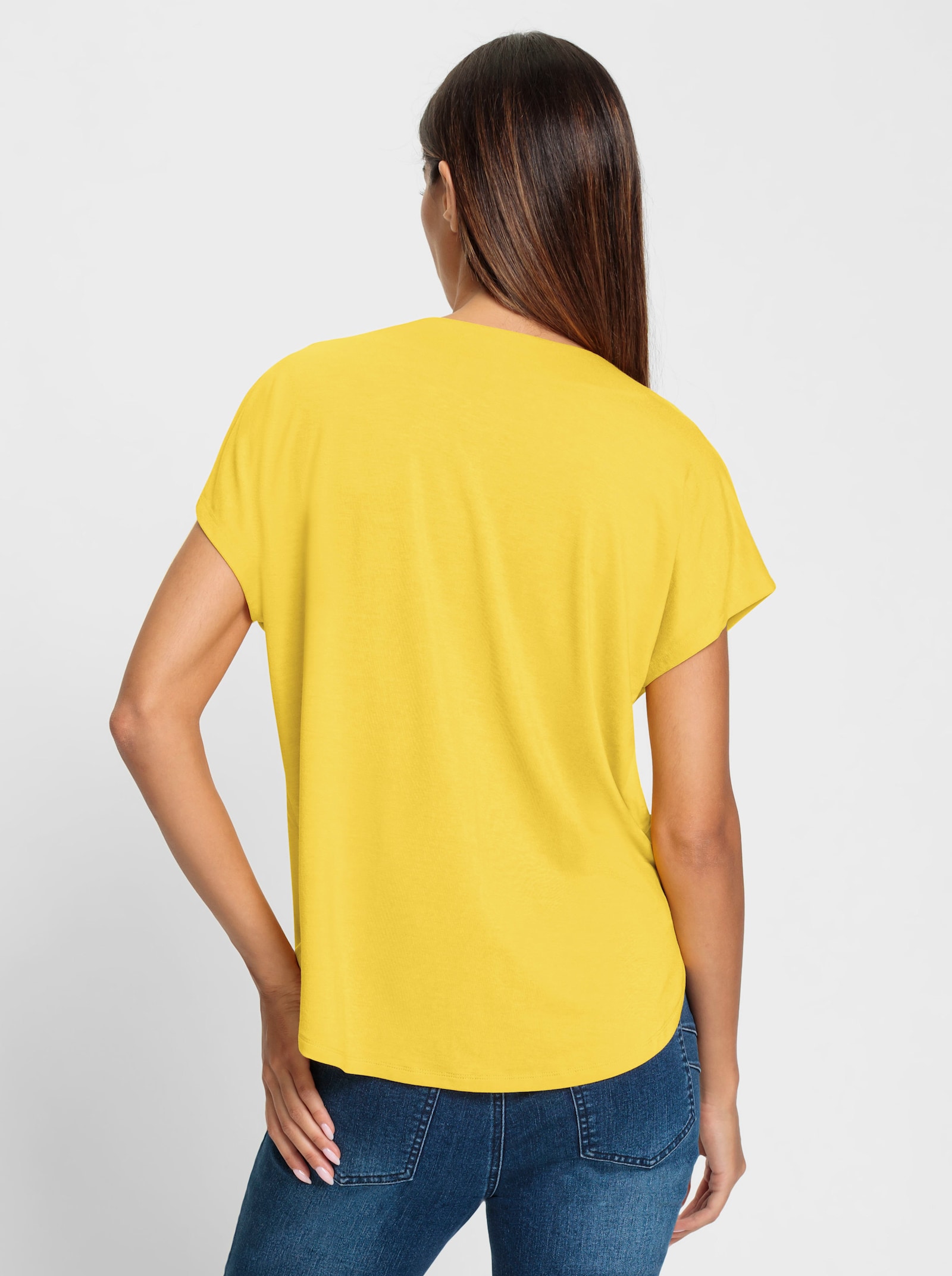 heine Kurzarmshirt mit V-Ausschnitt - sonnengelb