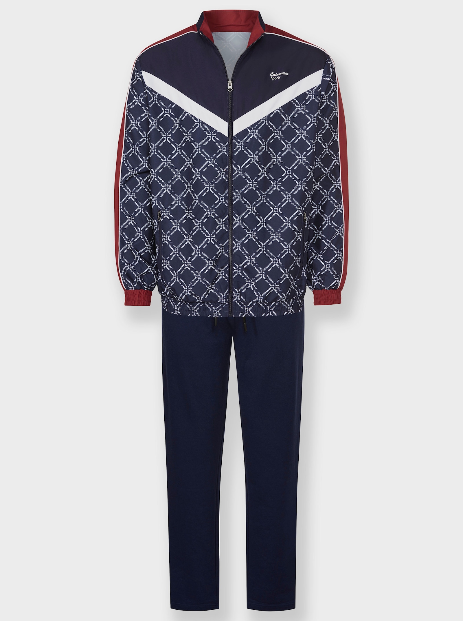 Catamaran Sports Freizeitanzug aus atmungsaktiver Microfaser - marine-dunkelrot-bedruckt