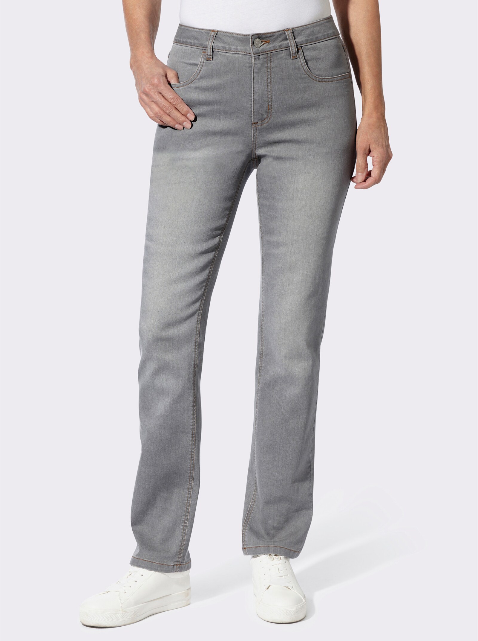 Jeans mit Pattentaschen hinten - light grey-denim