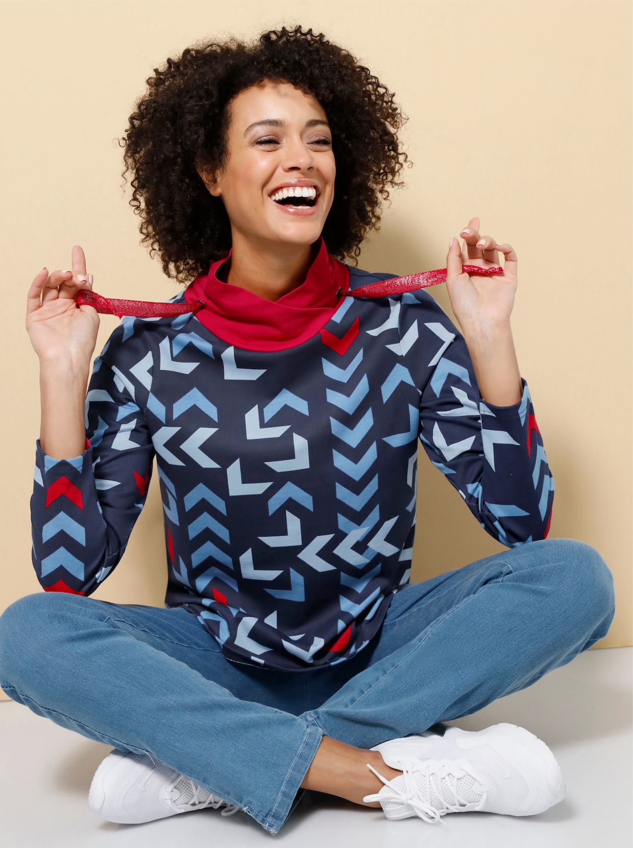 Sweatshirt - nachtblauw geprint