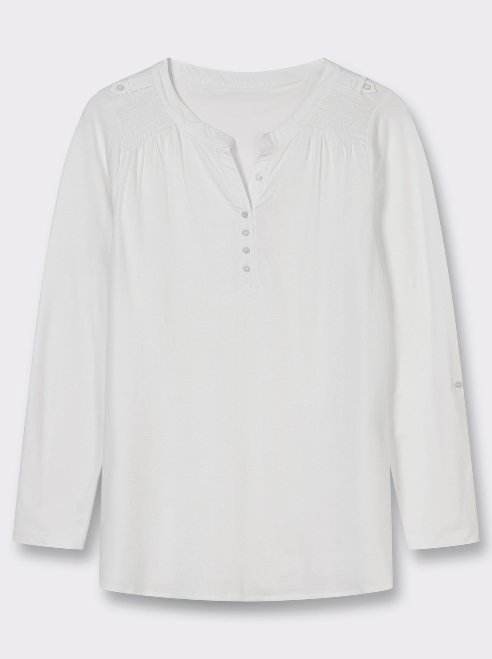 Tunikashirt Raffung an derSchulterpasse - weiß