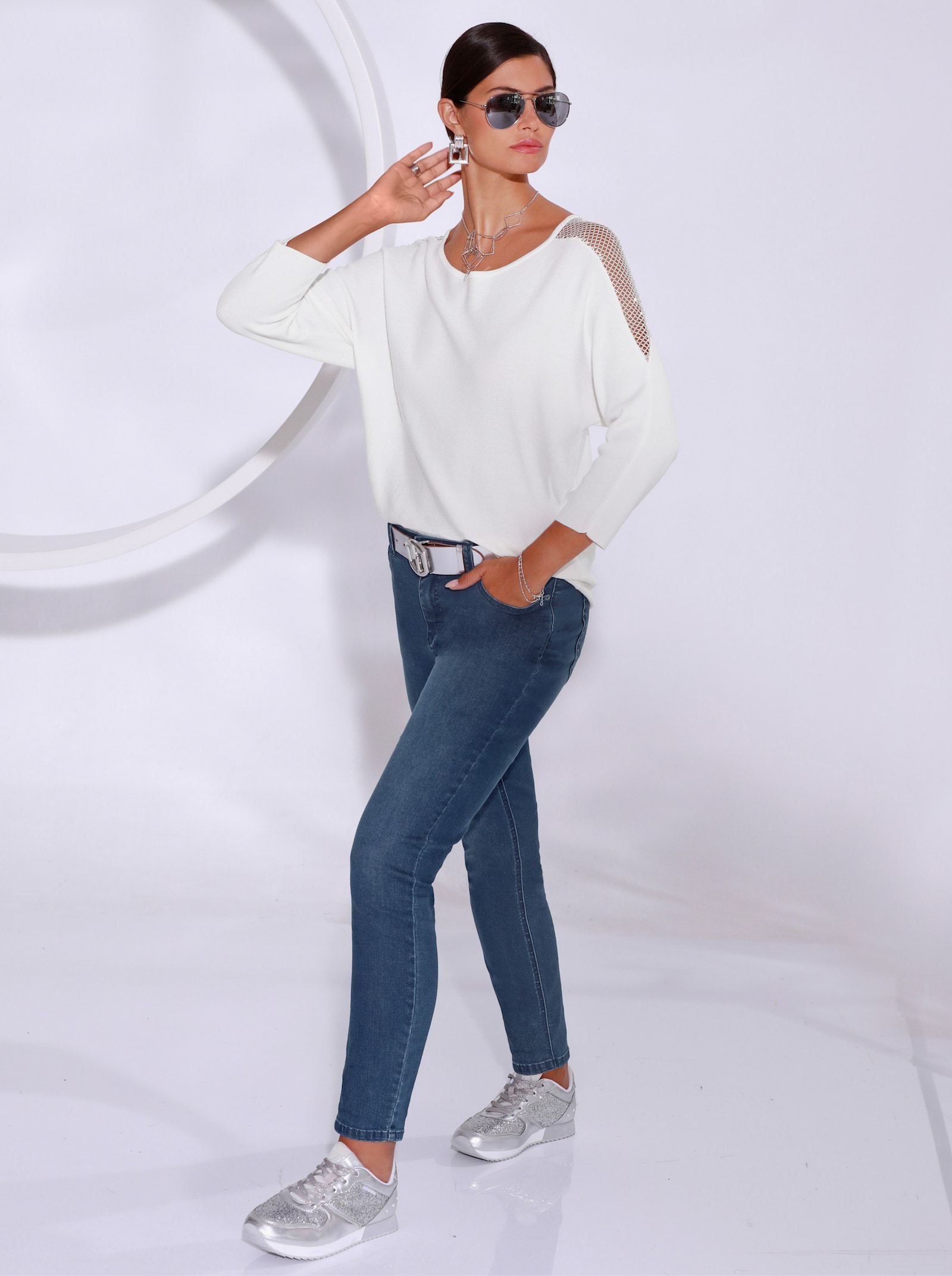 Oversize-Pullover im Mix aus Lyocell und Viskose - ecru