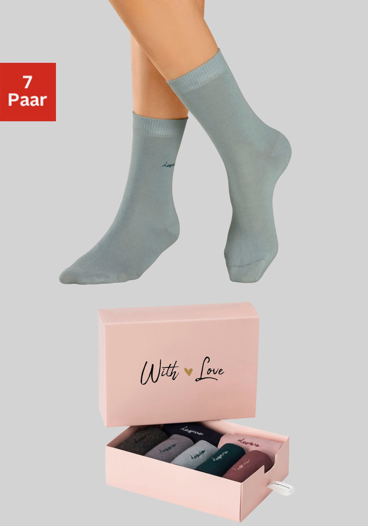 LASCANA chaussettes basiques - 1x vieux rose, 1x mûre, 1x pétrole, 1x vert, 1x marine, 1x anthracite chiné, 1x vert gris