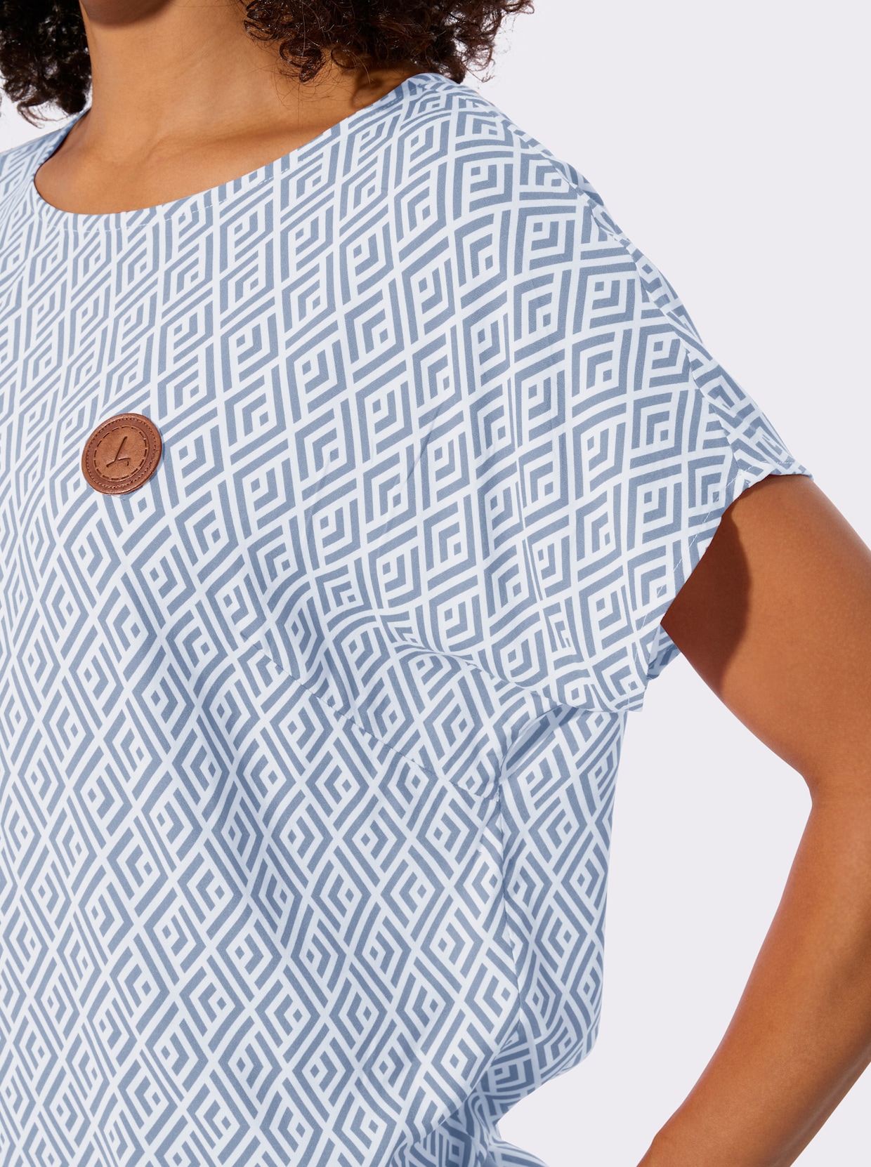 Druckbluse - ecru-bleu-bedruckt