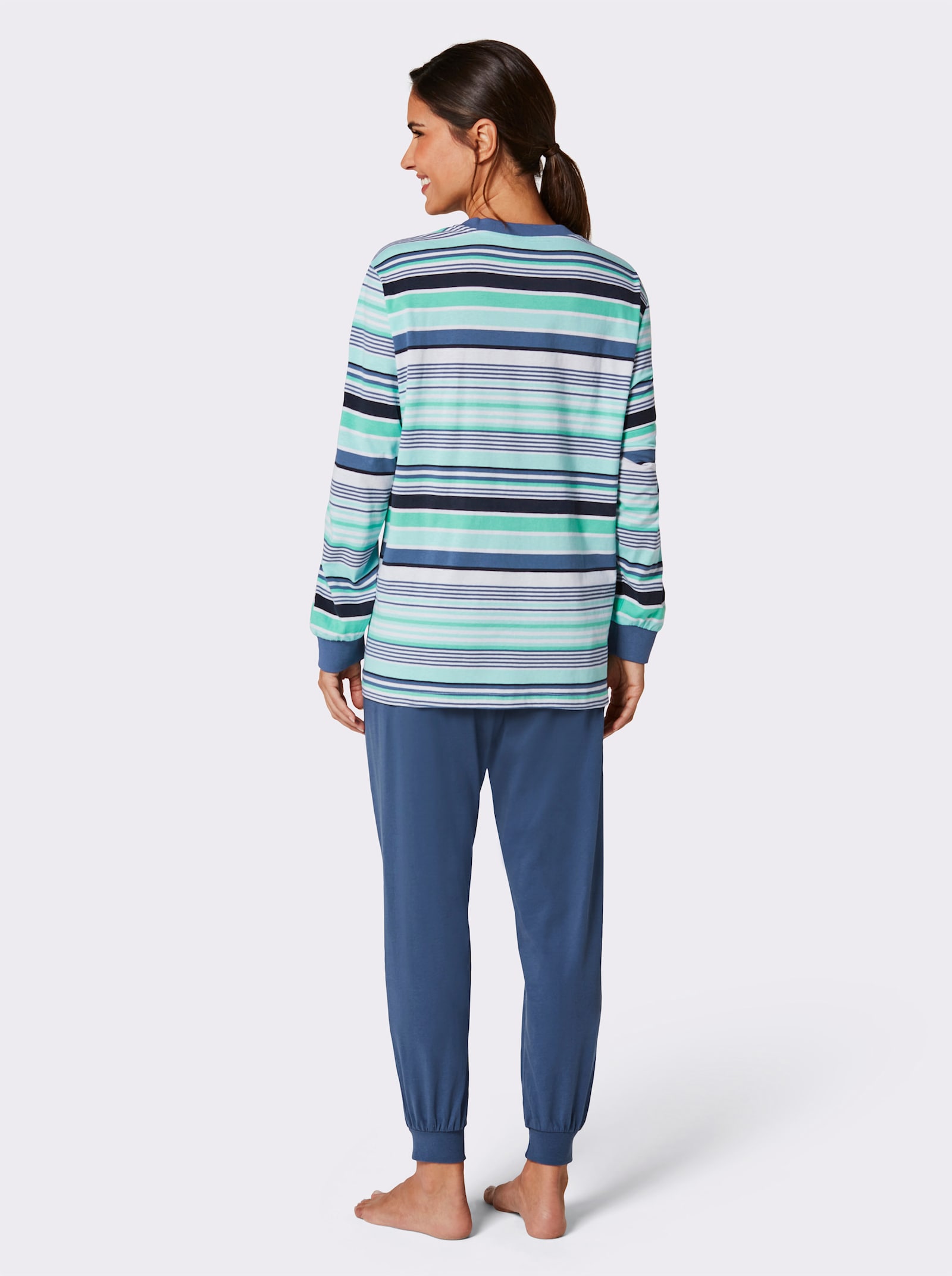 wäschepur Schlafanzug in 2 Qualitäten erhältlich - jeansblau-mint-geringelt