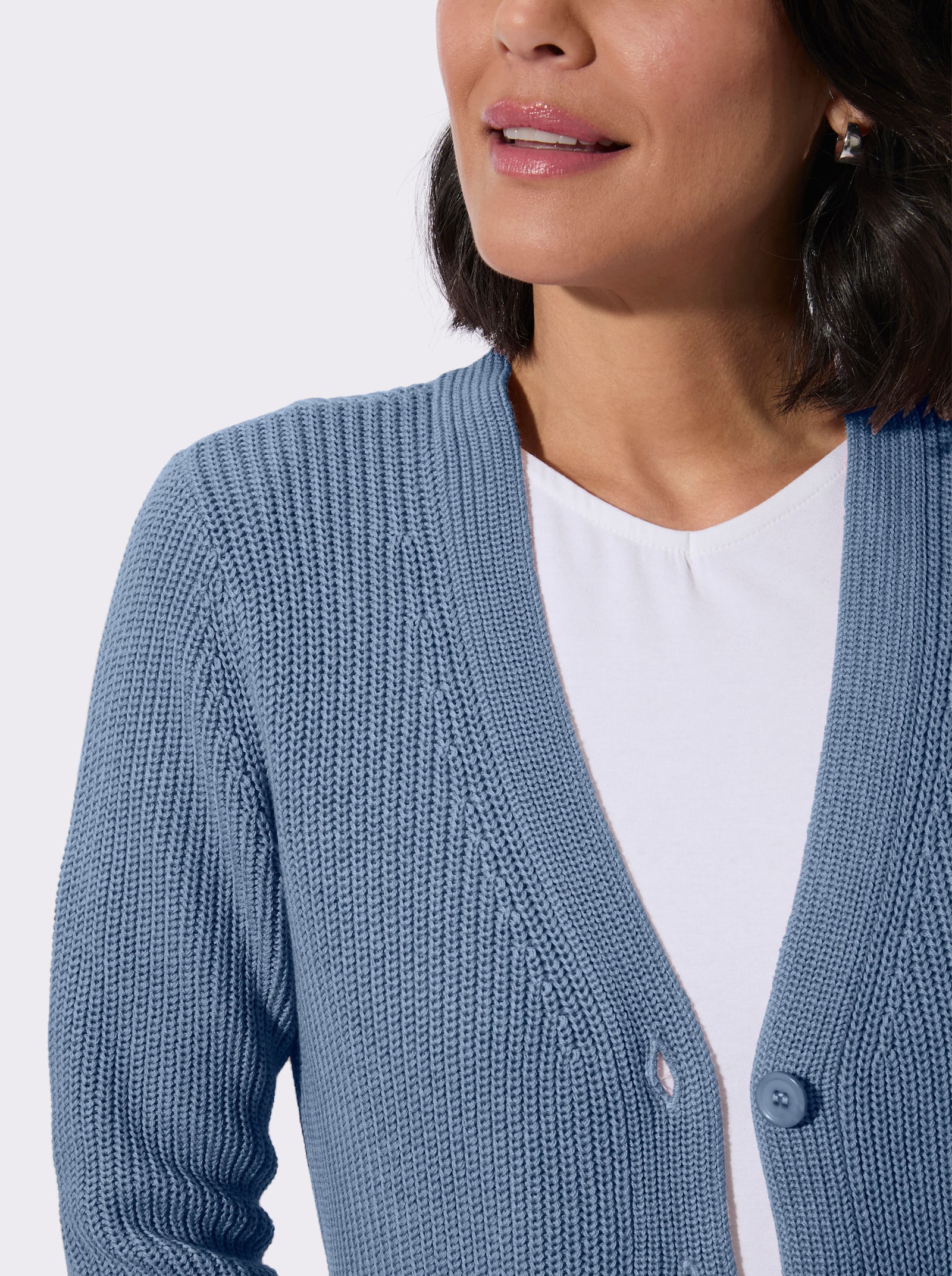 Longstrickjacke mit feiner Rippstruktur - bleu