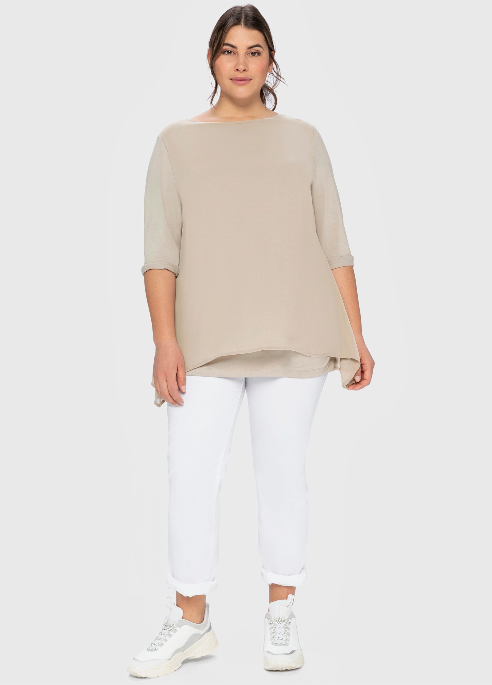 sheego Blusenshirt mit Zipfelsaum - beige