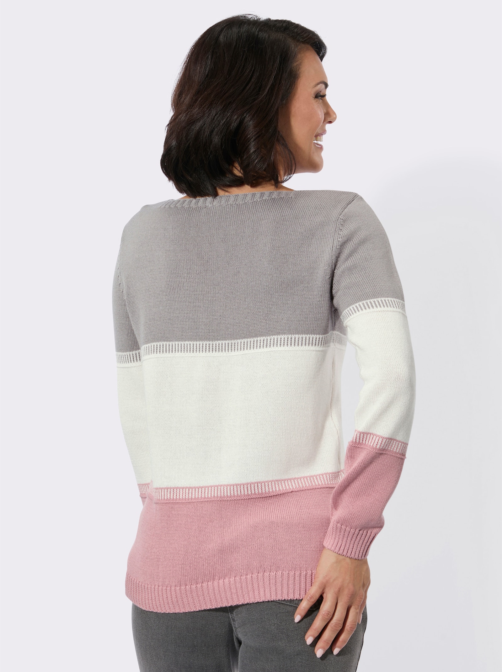 Rundhalspullover im Blockstreifenmuster - hortensie-ecru-gemustert