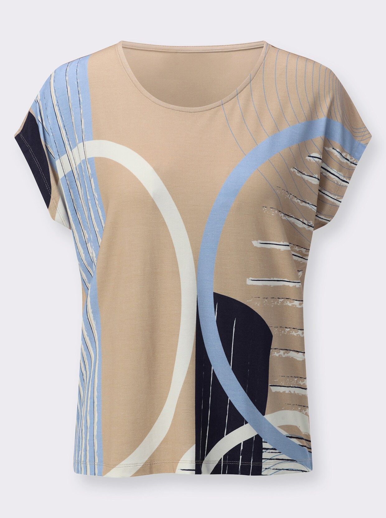 Rundhalsshirt - beige-bleu-bedruckt