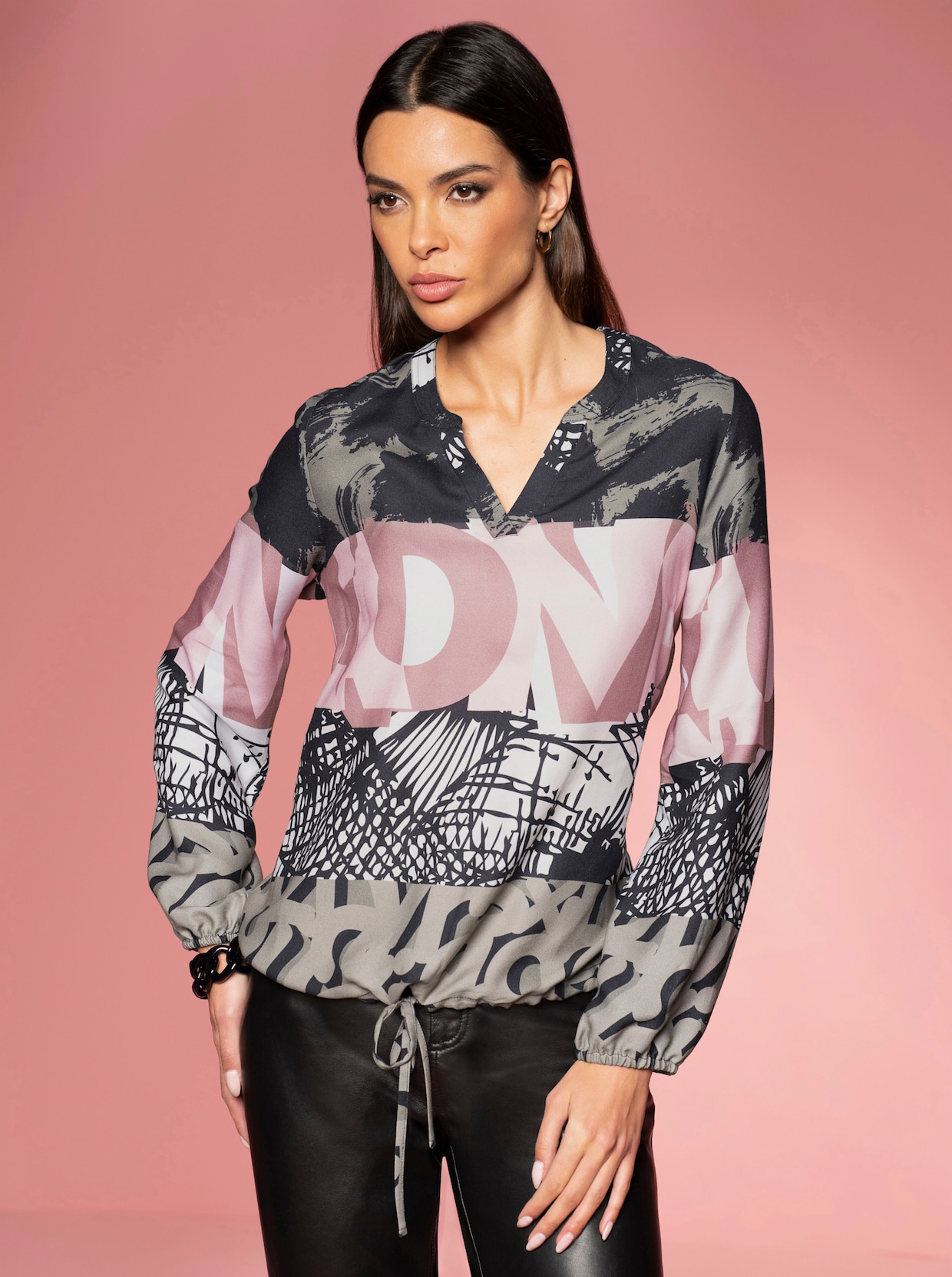 heine Blouse met lange mouwen - kaki/zwart bedrukt