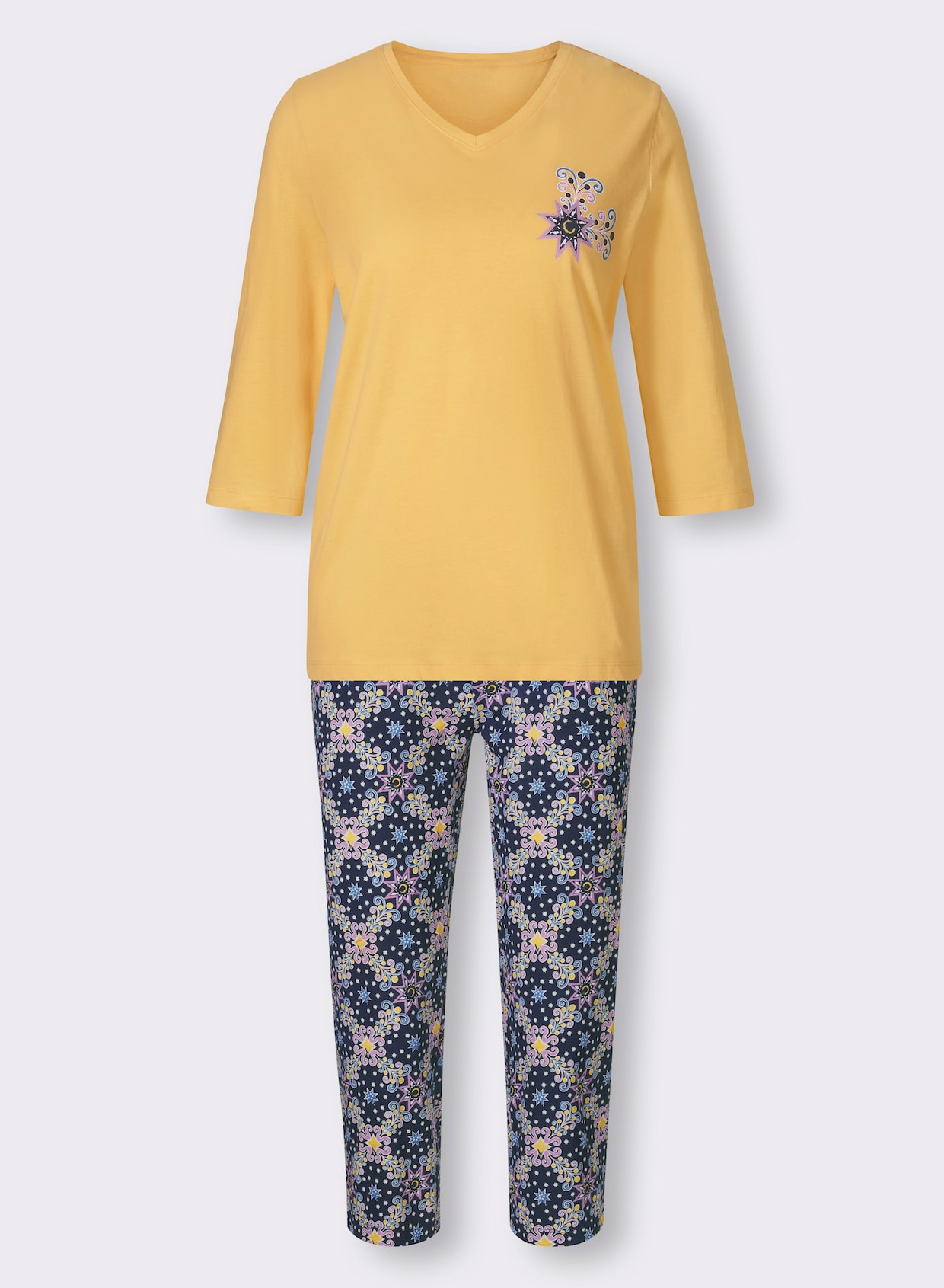 wäschepur Schlafanzug - gelb-marine-bedruckt