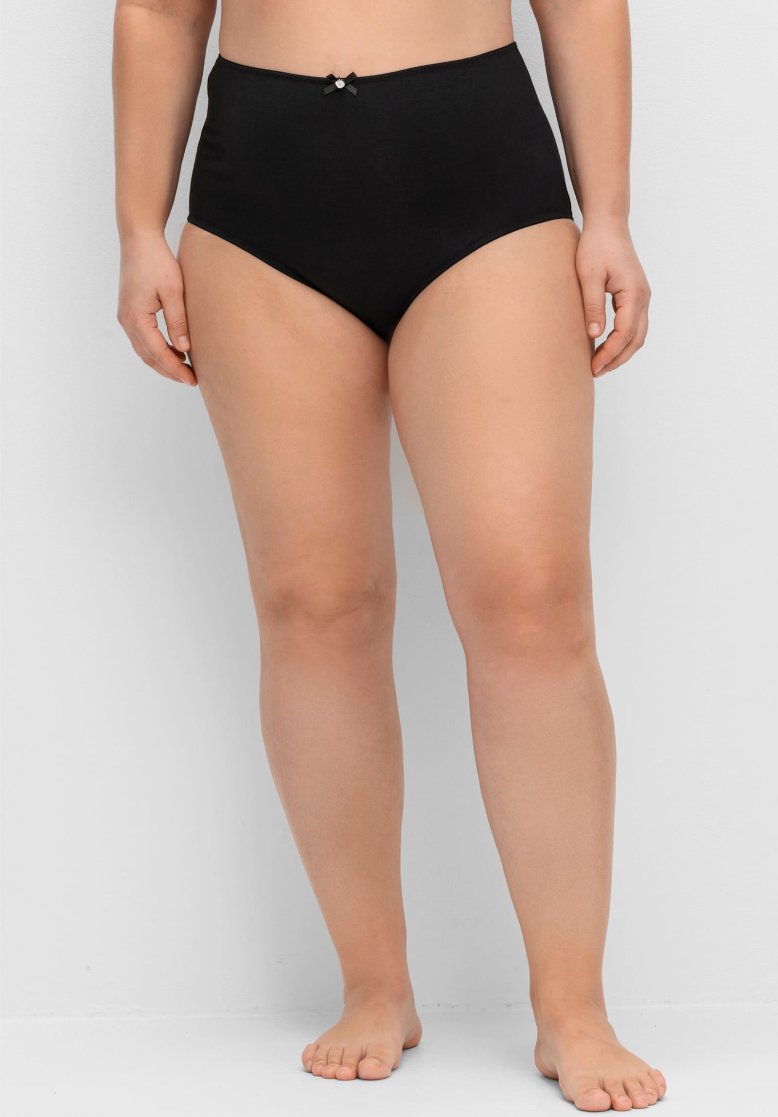 sheego Slip im 3er Pack, mit Zierschleife vorne - schwarz+grün+bedruckt