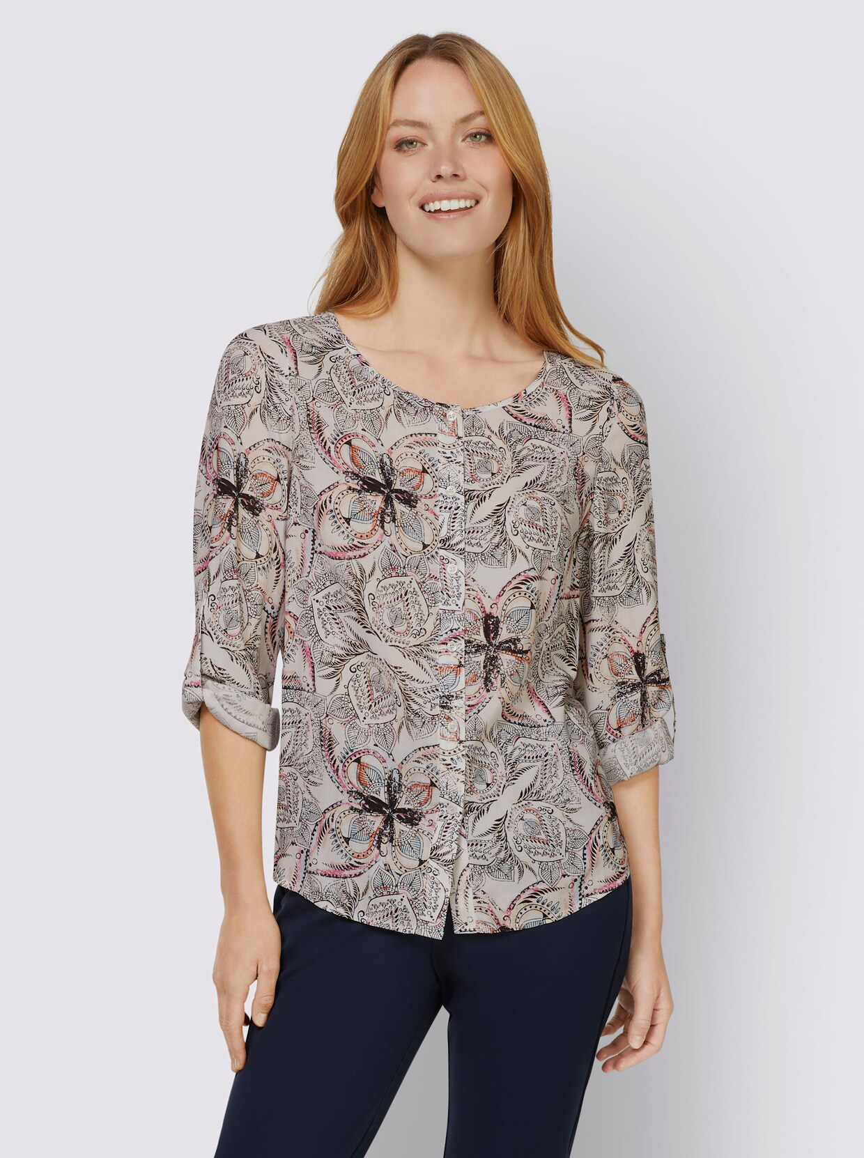 heine Druckbluse - ecru-apricot-bedruckt