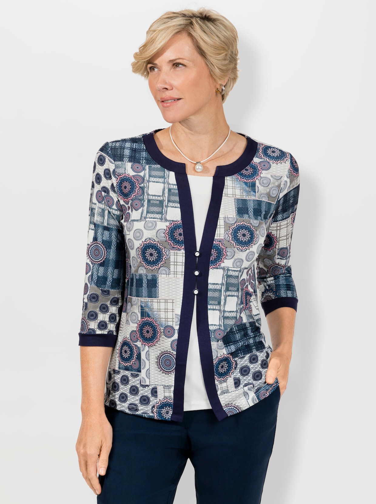 2-in-1-Shirt - nachtblau-hortensie-bedruckt