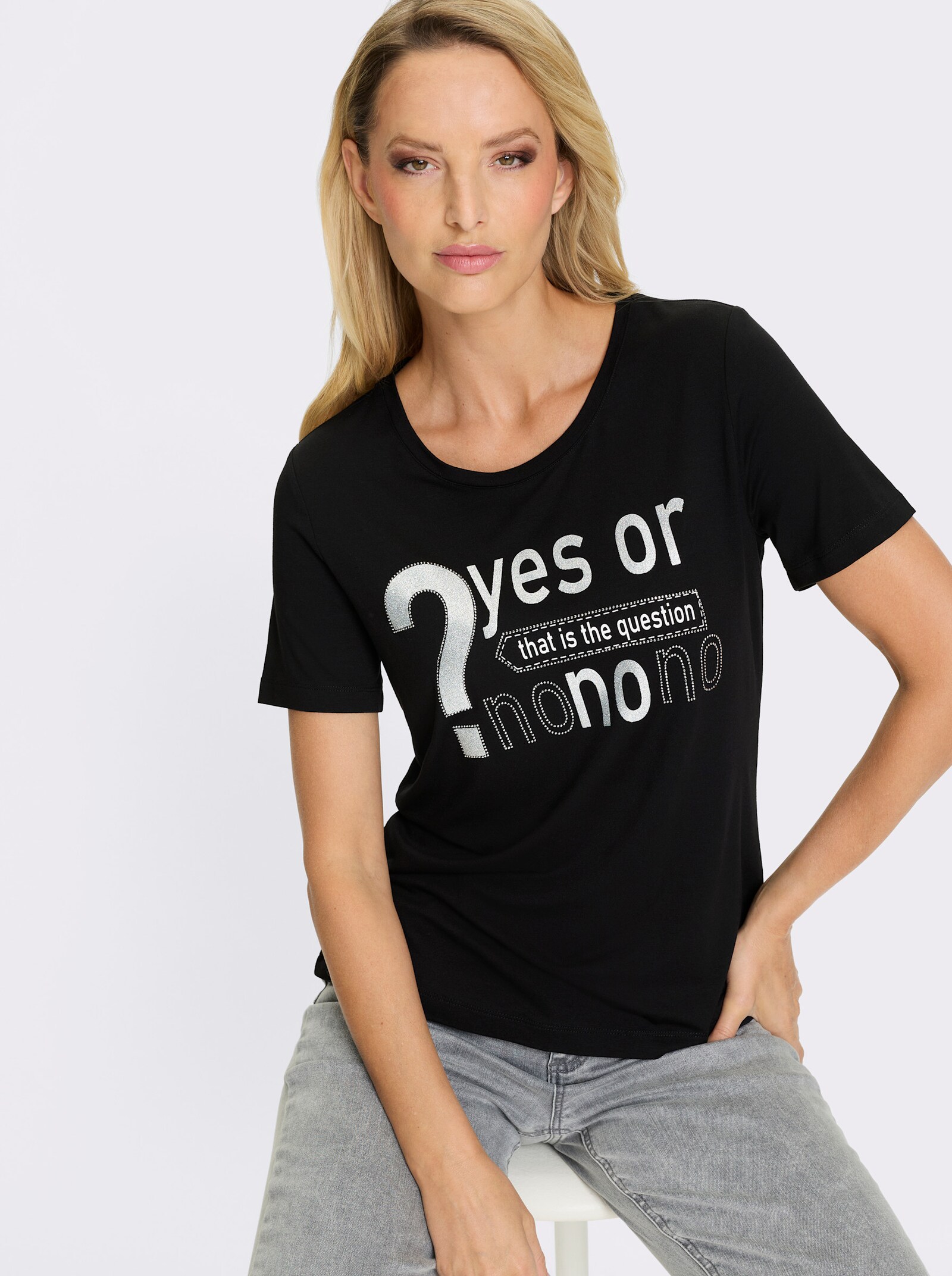 heine T-Shirt mit Glitzer-Effekten - schwarz