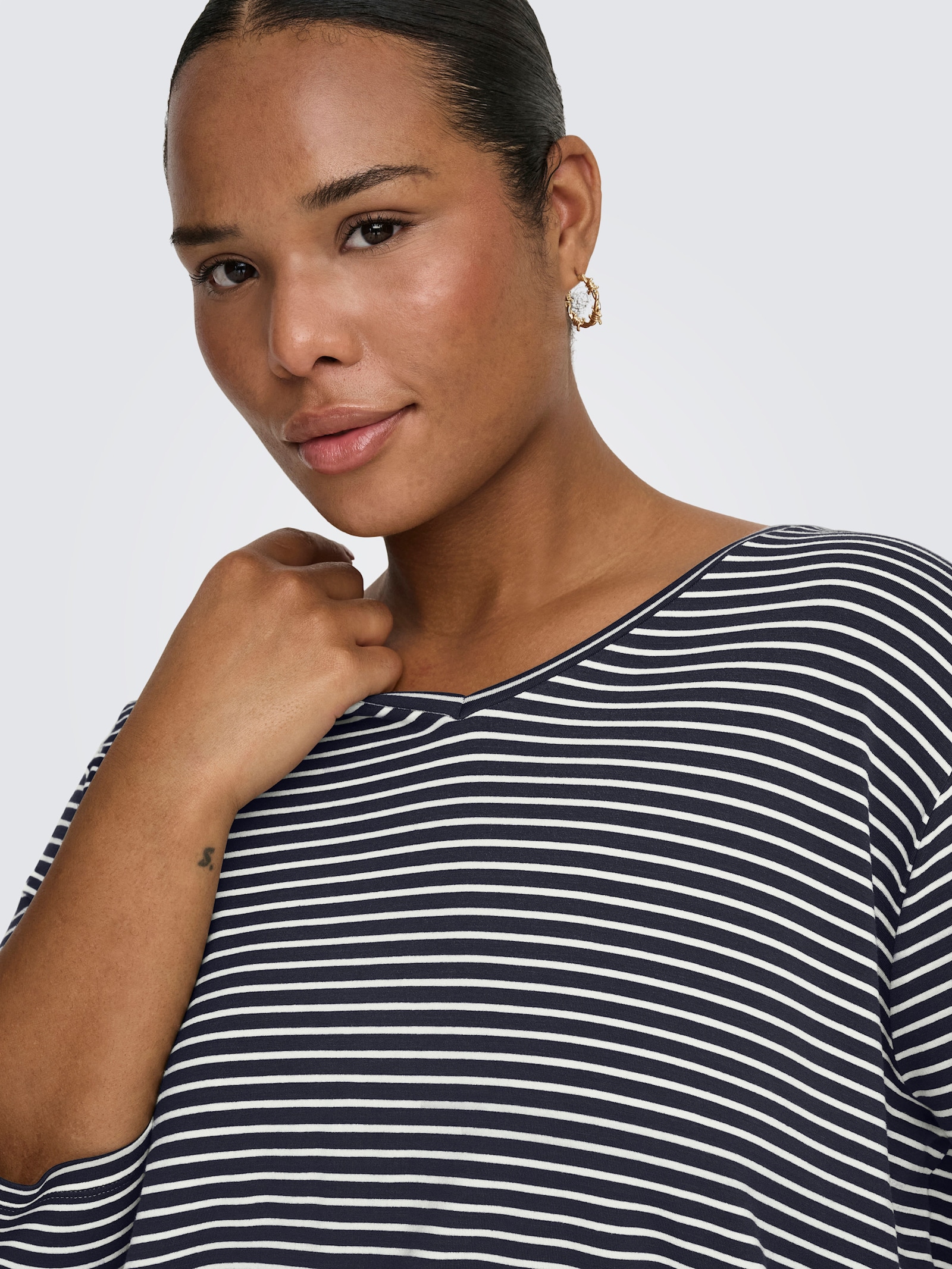 ONLY CARMAKOMA 3/4-Arm-Shirt - night sky stripes:cloud dancer