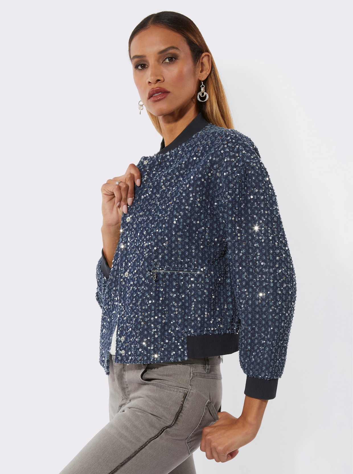 Blouson mit schimmernden Pailletten - dark blue