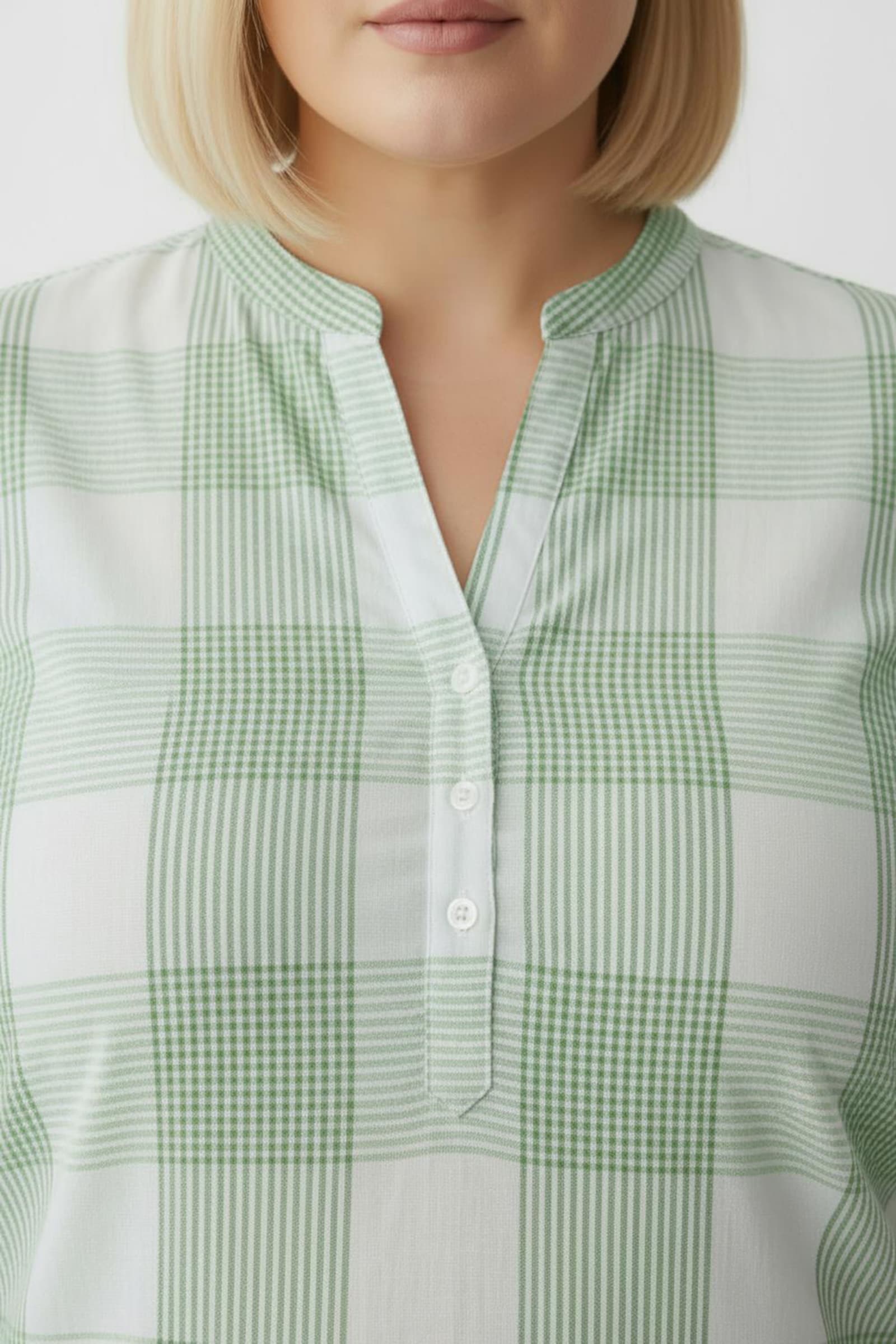 Baumwollbluse mit Stehkragen, kariert - grün-weiß-kariert
