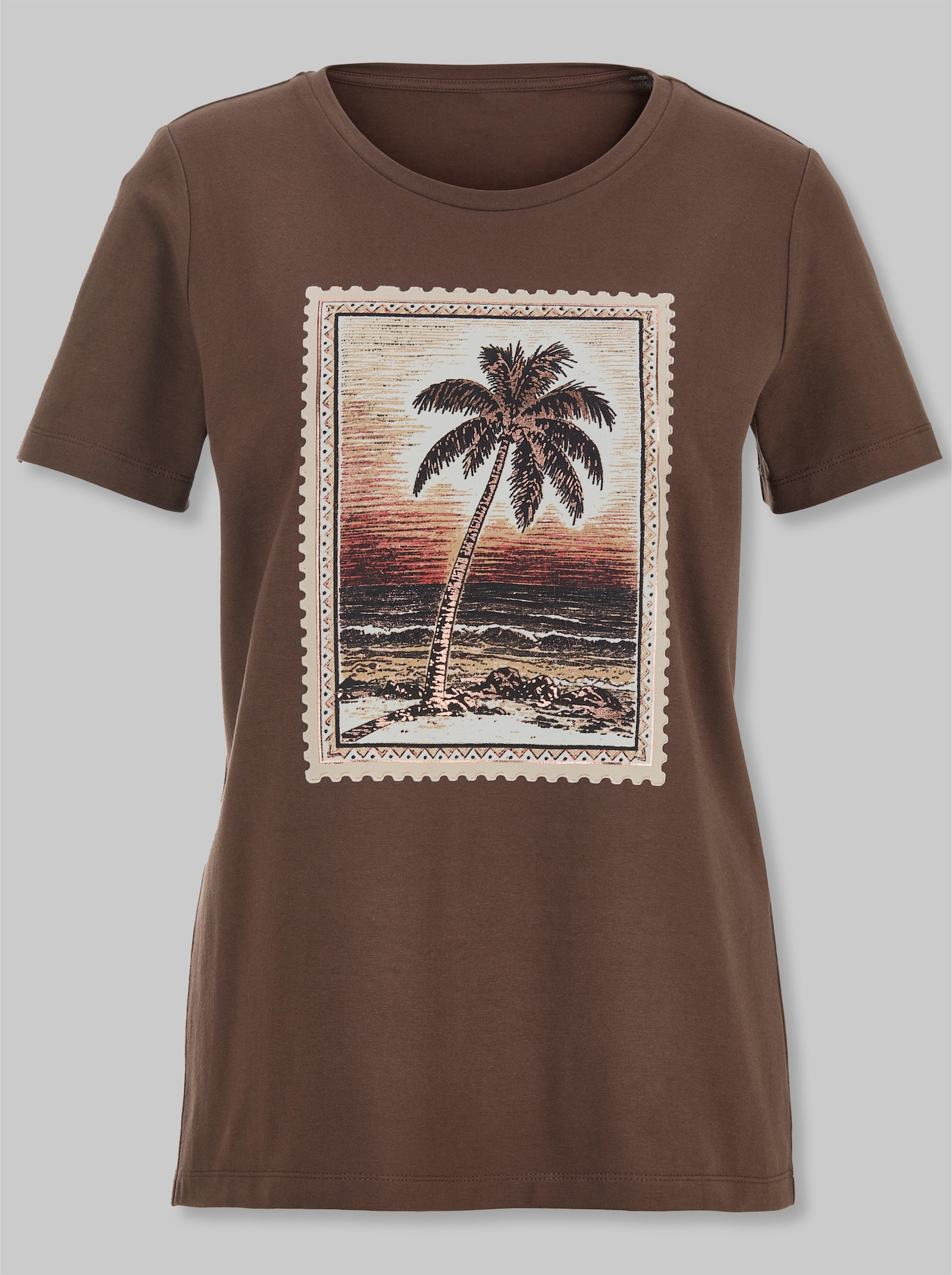 heine Kurzarmshirt mit Folienprint - schoko