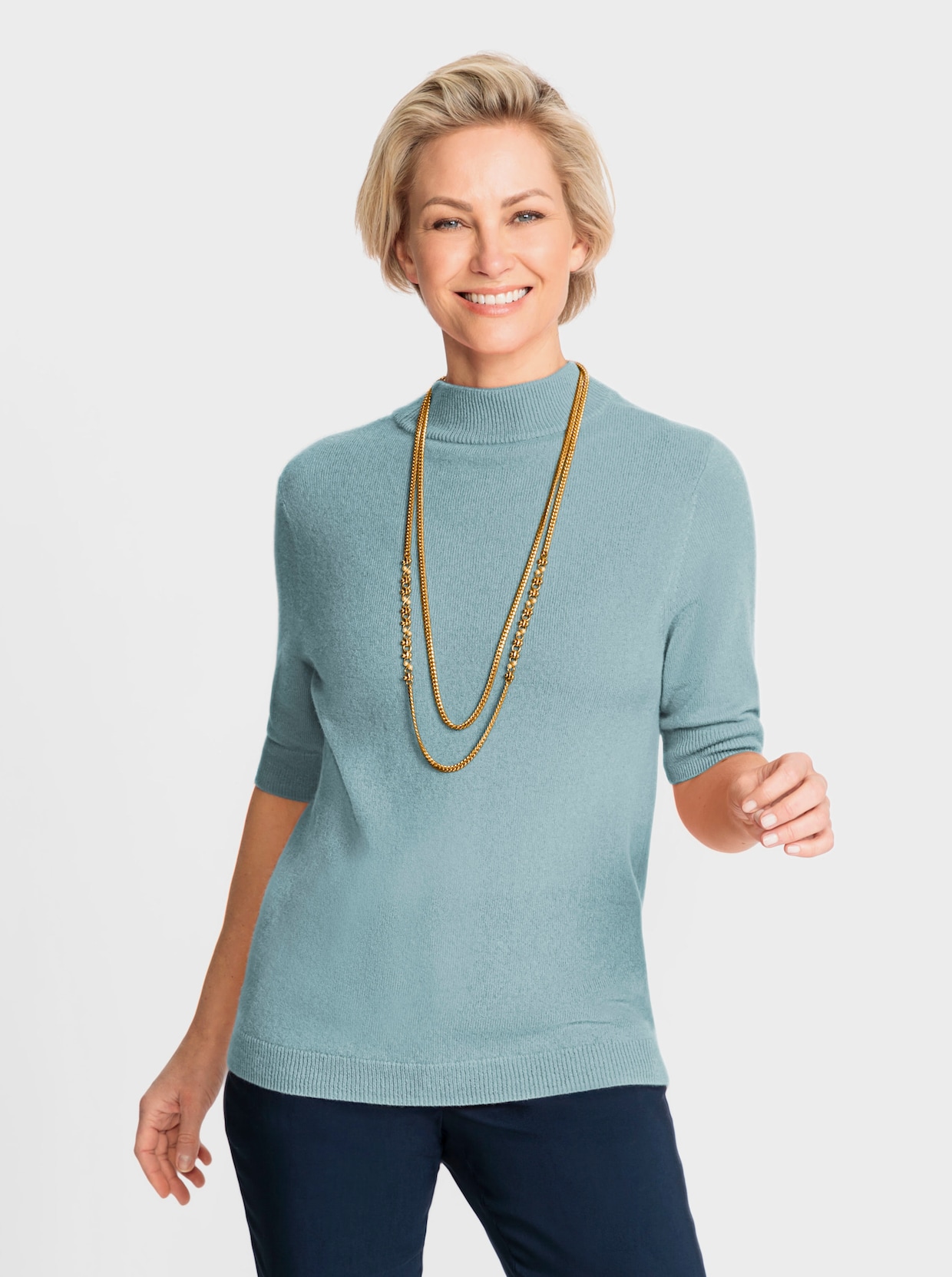 Kaschmir-Pullover - aqua-meliert